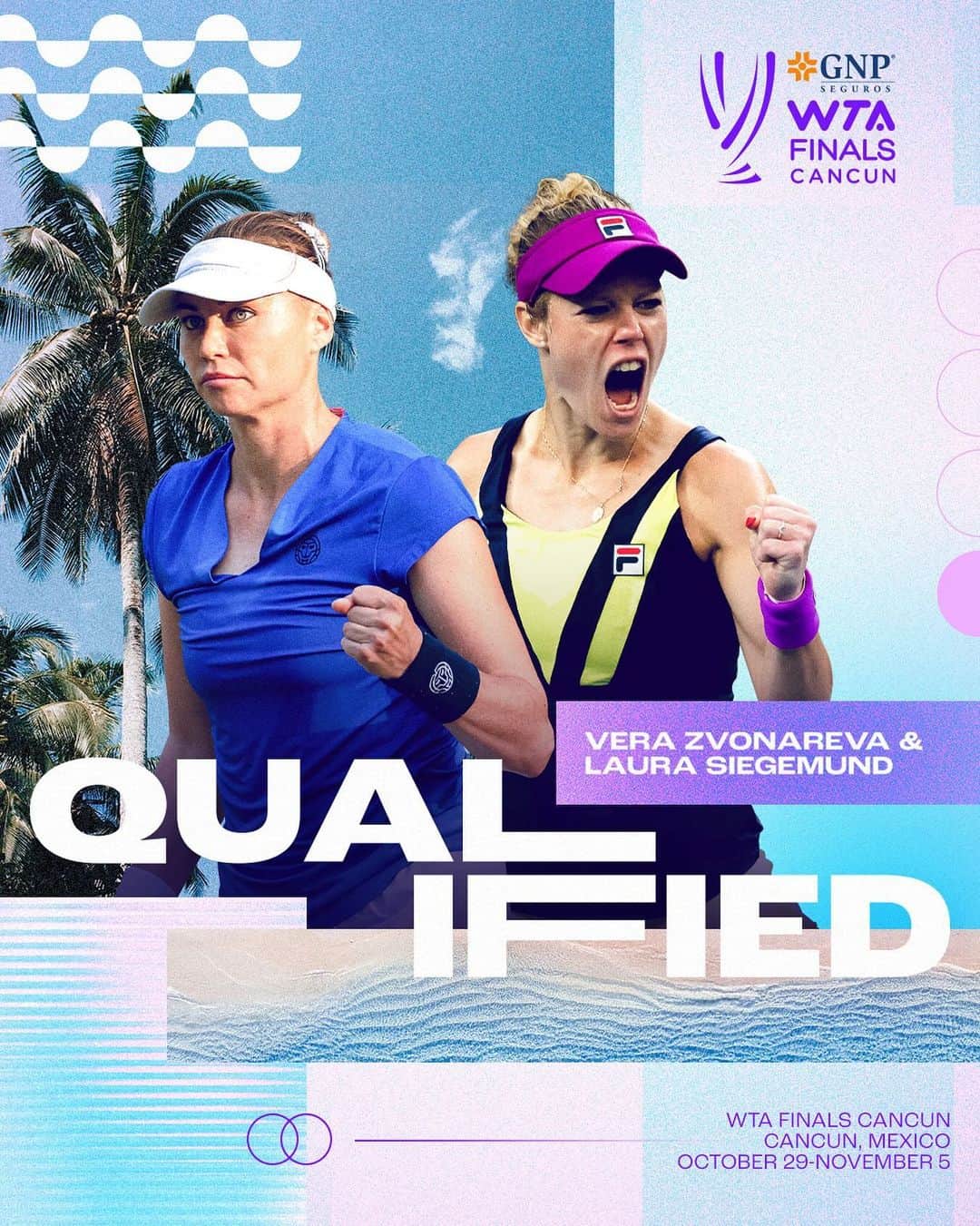 WTA（女子テニス協会）のインスタグラム：「BIG win, BIG debut 👊  @vera.zvonareva and @laurasiegemund lock in their spot at the GNP Seguros @wtafinals and will be making their debut!  #WTAFinals」
