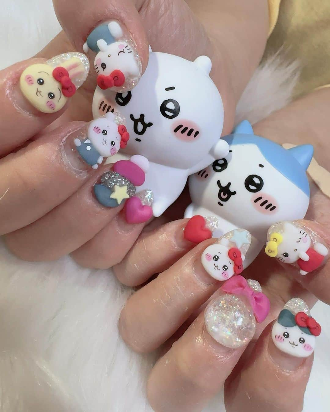 香織のインスタグラム：「さんりお✖️ちいかわ  #nail#サンリオネイル#ちいかわ#ちいかわネイル#スカルプ#キャラネイル#大阪ネイルサロン#岸和田ネイルサロン」