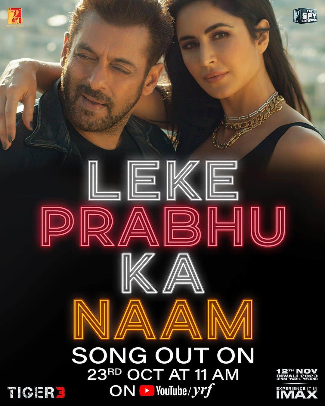 カトリーナ・カイフのインスタグラム：「It’s a vibe ✨♥️ #LekePrabhuKaNaam song out tomorrow at 11 AM. *link in bio*  #Tiger3 arriving in cinemas on 12th November. Releasing in Hindi, Tamil & Telugu.   @beingsalmankhan | @therealemraan | #ManeeshSharma | @yrf | @ipritamofficial | @amitabhbhattacharyaofficial | @arijitsingh | @nikhitagandhiofficial | @vaibhavi.merchant | @madhankarky | @bennydayalofficial | @anushamani | @boselyricist | @anaitashroffadajania | #AlviraKhanAgnihotri | @ashley_rebello | @darshanjalan | #YRF50 | #YRFSpyUniverse」