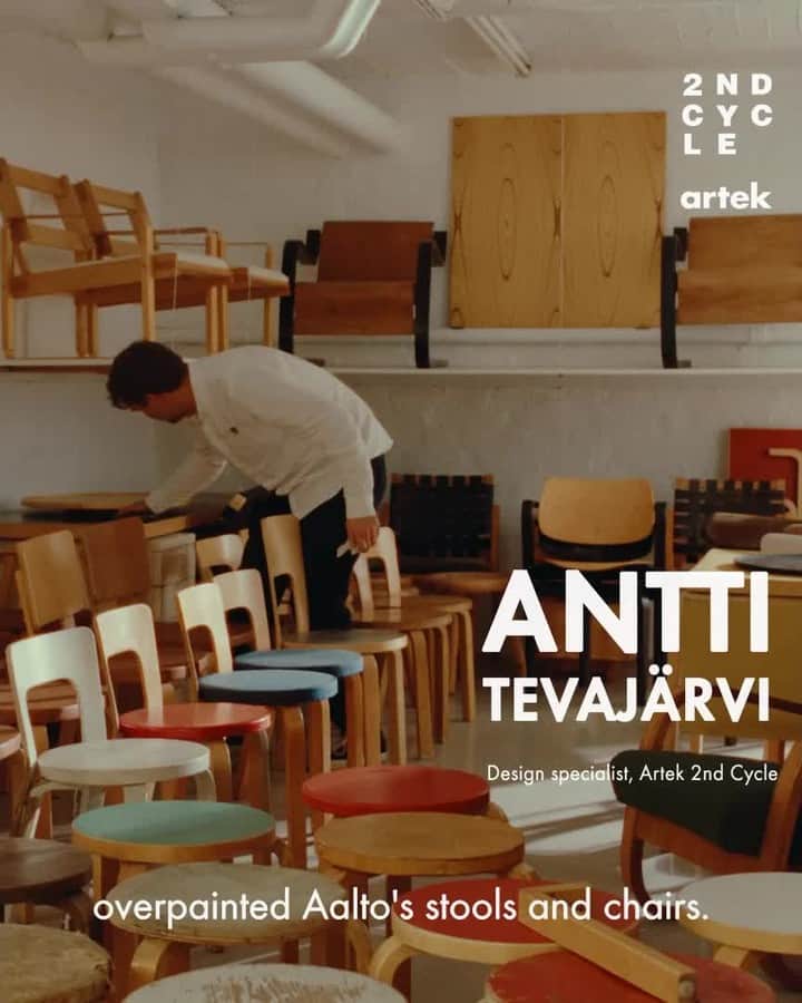 Artekのインスタグラム：「You can still browse through the @artek2ndcycle stool 60s left on sale in our online store.⁠ ⁠ If you would like to learn more about Artek 2nd Cycle and their collection of Stool 60 visit the link in bio for a video series with Antti Tevajärvi.」