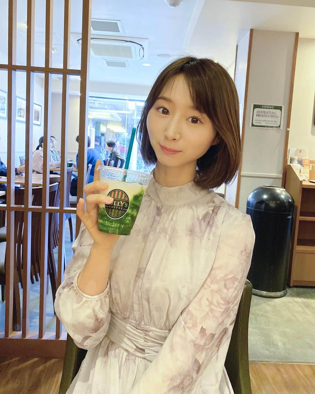 北川りなのインスタグラム：「タリーズの和栗モンブラン抹茶フラペチーノめちゃ美味しかった🤍🤍  onepiece @shein_japan 15117743 coupon『SHEINSW4029』max20%off  #カフェ巡り #抹茶#タリーズ#ワンピース#SHEINstyleweek #SHEINforAll #ad#京都#嵐山#カフェ#ショートヘア#伸ばしかけボブ #ボブヘア」