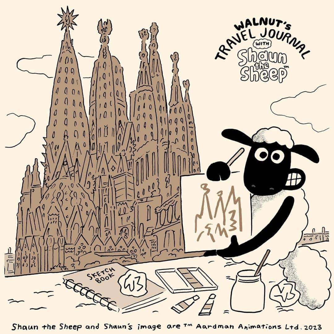 WALNUTさんのインスタグラム写真 - (WALNUTInstagram)「【🪴Instagram連載🪴】  連載『WALNUT’S TRAVEL JOURNAL WITH Shaun the Sheep』vol.6✈️  スペイン旅行 - バルセロナ 編🇪🇸  ガウディのサグラダ・ファミリアを前にスケッチに勤しむショーン。 わたしたちにも自慢の腕前を見せてくれました！複雑な造形にショーンも苦戦したみたい。 ＿＿＿＿＿＿＿＿＿＿＿＿＿ 本連載では、 WALNUTとショーンが旅をしながら見つけた新しい発見や ときめいたものを集めて、ひとつひとつ宝物のように記録していきます✏️🌍  次回は、11月下旬にお届け予定🌿  📍ひつじのショーン公式Instagram(@shaunthesheep_jp) 📍WALNUT Instagram(@walnut_illustration) . . #WALNUTとショーンの旅 #ひつじのショーン #shaunthesheep #WALNUT #迷子のショーン #ショーン #クレイアニメ #イギリス生まれ #イギリス #海外アニメ #旅行 #旅 #旅日記 #旅行ノート #旅行記録 #観光 #国内旅行 #海外旅行 #休日 #ヨーロッパ #スペイン #スペイン旅行 #お絵描き #バルセロナ #バルセロナ旅行 #ガウディ #サクラダファミリア」10月22日 19時00分 - walnut_illustration