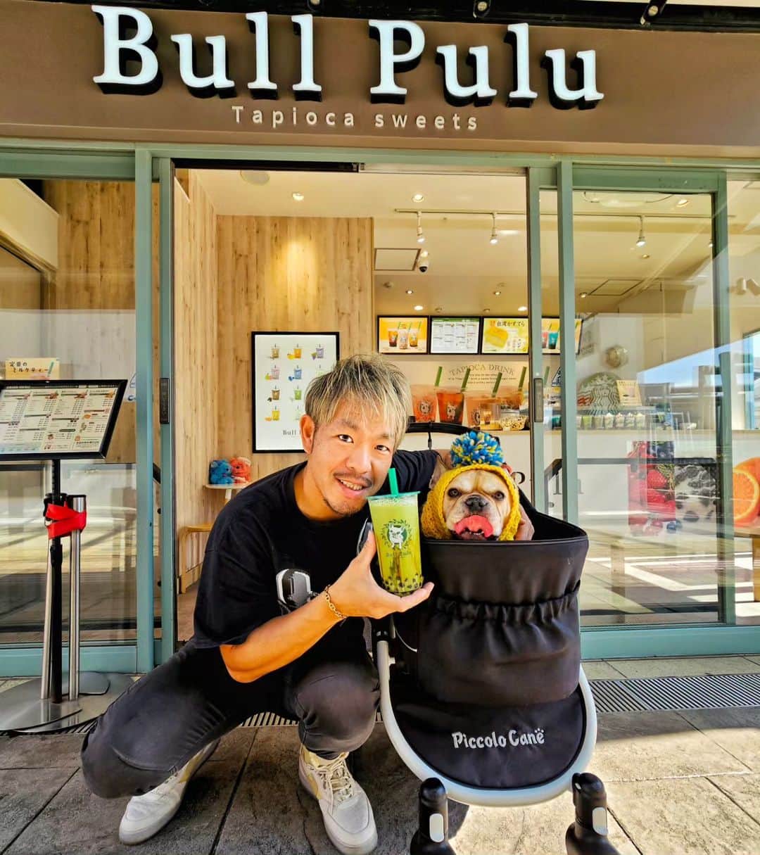 剛王さんのインスタグラム写真 - (剛王Instagram)「こてつとデート。 犬に優しい #みのおキューズモール に行ってきた。 ここは犬の散歩にもええし #犬同伴 で入店できる店もある。 で、以前にも行ったことのある BULLPULUみのおキューズモール店 @bullpulu_kansai 行ってきた。 ここのモチーフが #フレンチブルドッグ でここの社長さんがフレンチブルドッグ飼うてはるみたい。 ここはタピオカのお店でタピオカをナタデココに変えれたりハーフ&ハーフにもできるし氷の量や甘さも調節できてリーズナブルでリピーターになること間違いなし。 #台湾カステラ も美味しくてそのまんまでも美味しいけどカップに入ったメニューもある。 他にもクレープ、台湾スイーツ、ワッフルまで。 お店もおしゃれでめちゃ好き。 今回注文したのが ●京都黒糖宇治抹茶ミルク ●紫のラズベリーラッシー 　ザ・ハロウィン【期間限定】 ●台湾カステラBOXプレーン  京都黒糖宇治抹茶ミルクはビッグサイズにして氷も少なめにした。 黒糖と宇治抹茶ミルクがめちゃマッチしててうまうま。 ここのタピオカはプルプルで柔らかくてほんまにおいしい。 期間限定のザ・ハロウィンはラズベリーがめちゃうま。 これは期間限定やからみんな急いで飲んでみて。 見映えもよし。 台湾カステラは持ち帰って美味しくいただきました。 BULLPULUは他にも店舗あるけど俺はみのおキューズモール店が一番好き。 犬連れてみんな行ってな。  ------------------------------------------------------------------------------------------------ BULLPULU(ブルプル) みのおキューズモール店 〒562-0034  大阪府箕面市西宿1-17-22 みのおキューズモールEAST1 2階 電話番号 072-768-8080 営業時間 11:00～21:00 【お店のアカウント】 @bullpulu_kansai #bullpulu #ブルプル #タピオカ #みのおキューズモール ------------------------------------------------------------------------------------------------ またこてつと遊びに行こう。 偶然会ったら声かけてくださいね。 待ってまーす。  #フレブル  #フレンチブルドッグのいる生活 #犬同伴可  #ペット同伴」10月22日 19時35分 - gooh2010