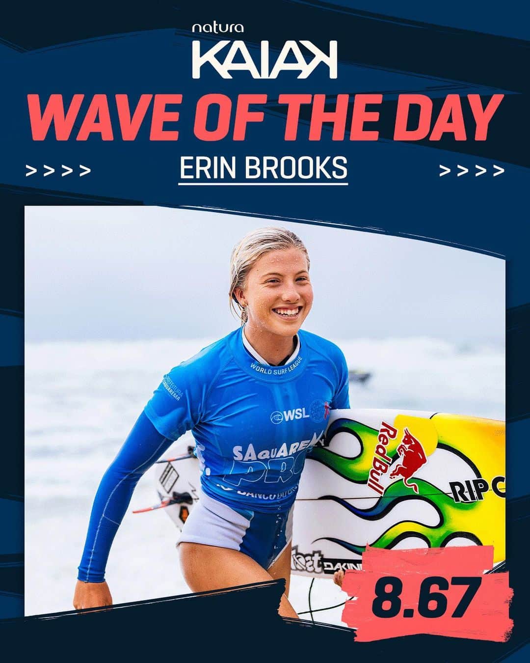 世界プロサーフィン連盟（WSL）のインスタグラム：「The wave that led @erinbrookssurf to her first Challenger Series event win! 👏  Replay the entire @corona #SaquaremaPro now on worldsurfleague.com. @bancodobrasil @naturabroficial」