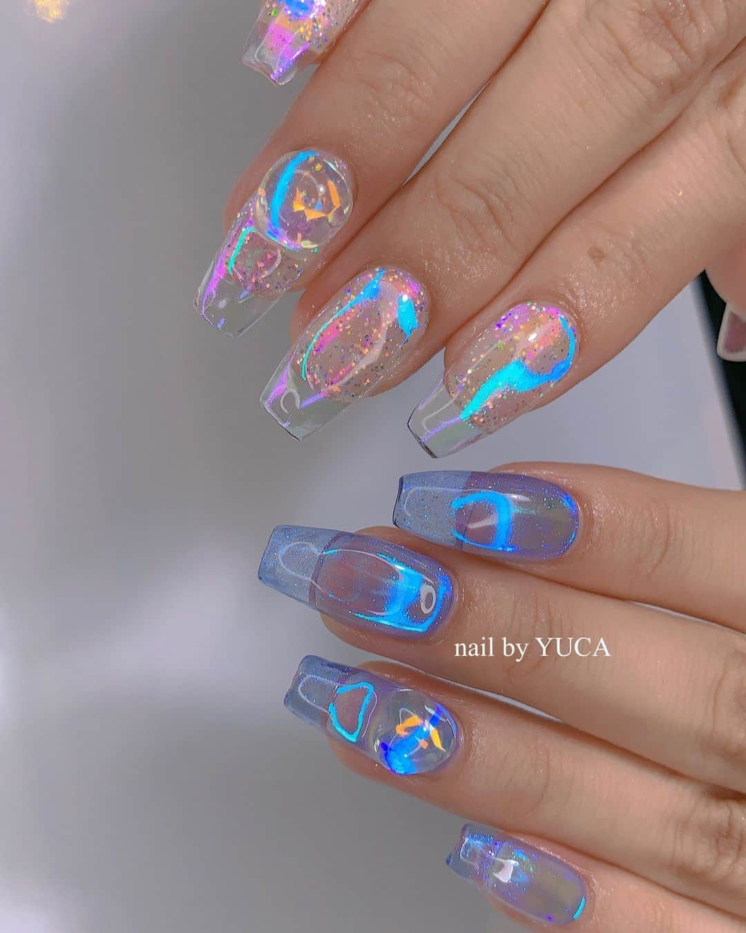 YUCAのインスタグラム：「clear🥣🍬꙳✧˖°⌖꙳ ⁡ ⁡ ⁡ #クリアスカルプ #clearscalp #nail #ネイル #オーロラネイル #クリアネイル #clearnails #젤네일 #네일 #네일아트 #auroranails #tettynail #유카네일 #우루우루네일 #uruurunail #美甲 #yucanail」