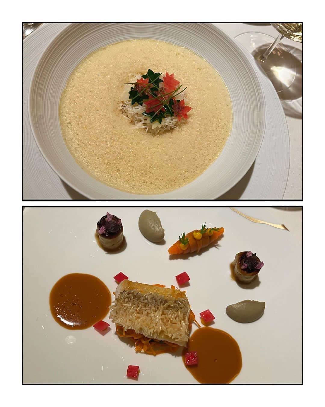 川島幸美さんのインスタグラム写真 - (川島幸美Instagram)「三つ星を４年連続で獲得するL’Osierロオジエ🇫🇷   四季を感じる綺麗な色彩、繊細でアートのようなお料理に、思わず'可愛い'って言ってしまう❤️  一皿ずつの完成度がすばらしくて 食材の持つ食感や香り、味覚全てに 感動でした🥺  エグゼクティブシェフのオリヴィエ・シェニョンのクリエイティブに魅力されました✨🙏✨  L’Osier has been awarded three Michelin stars for the fourth consecutive year🇫🇷  You can't help but say 'cute' with the beautiful colors that evoke the four seasons and the delicate, art-like dishes ❤️  The perfection of each dish is amazing. For all the texture, aroma, and taste of ingredients I was impressed 🥺  I was fascinated by executive chef Olivier Chaignon's creativity✨🙏」10月22日 20時45分 - yukimikawashima