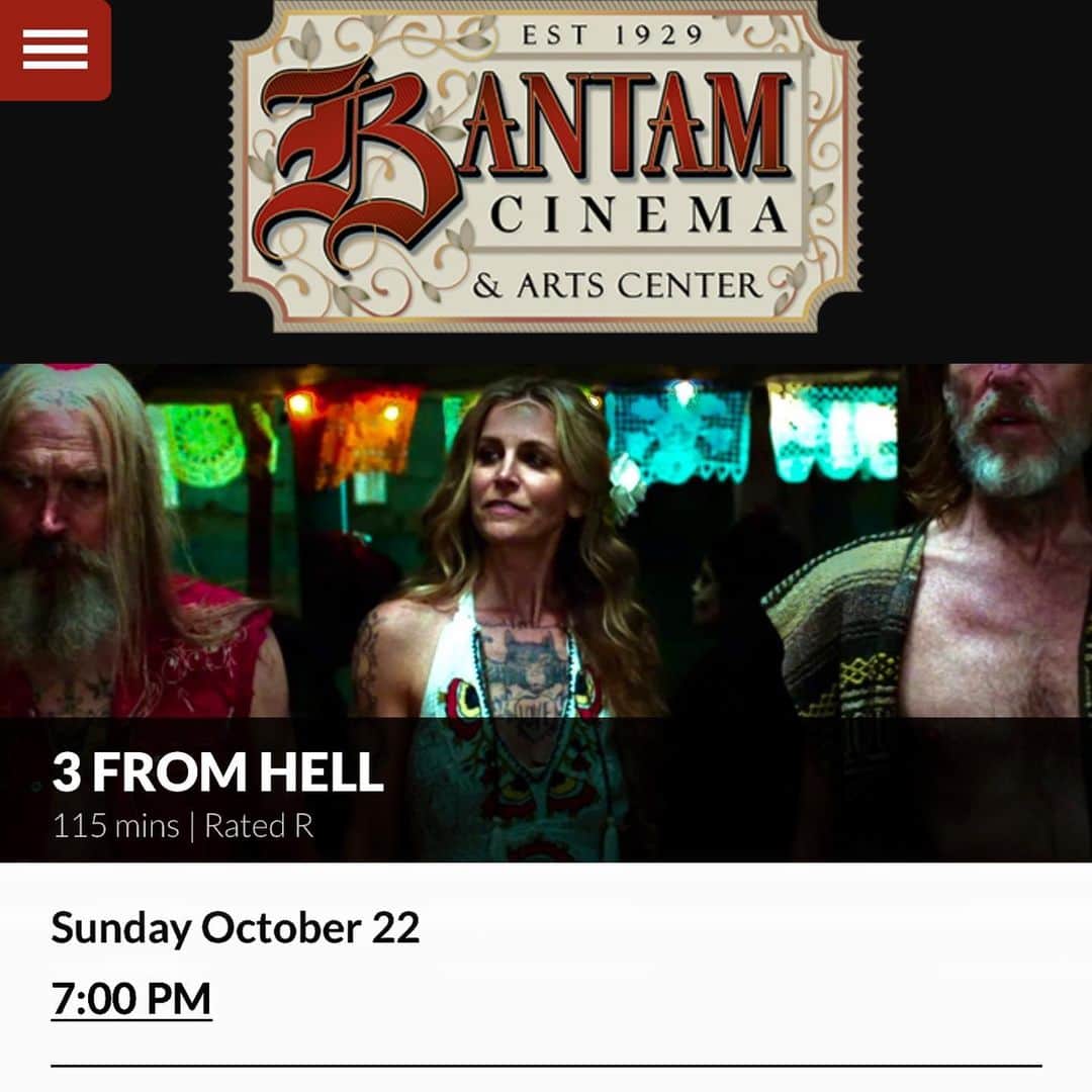 ロブ・ゾンビのインスタグラム：「The Firefly fun continues tonight with 3 FROM HELL at the Bantam Cinema @bantam.cinema 🔥 🎃🎃🎃🎃🎃 #robzombie #3fromhell」
