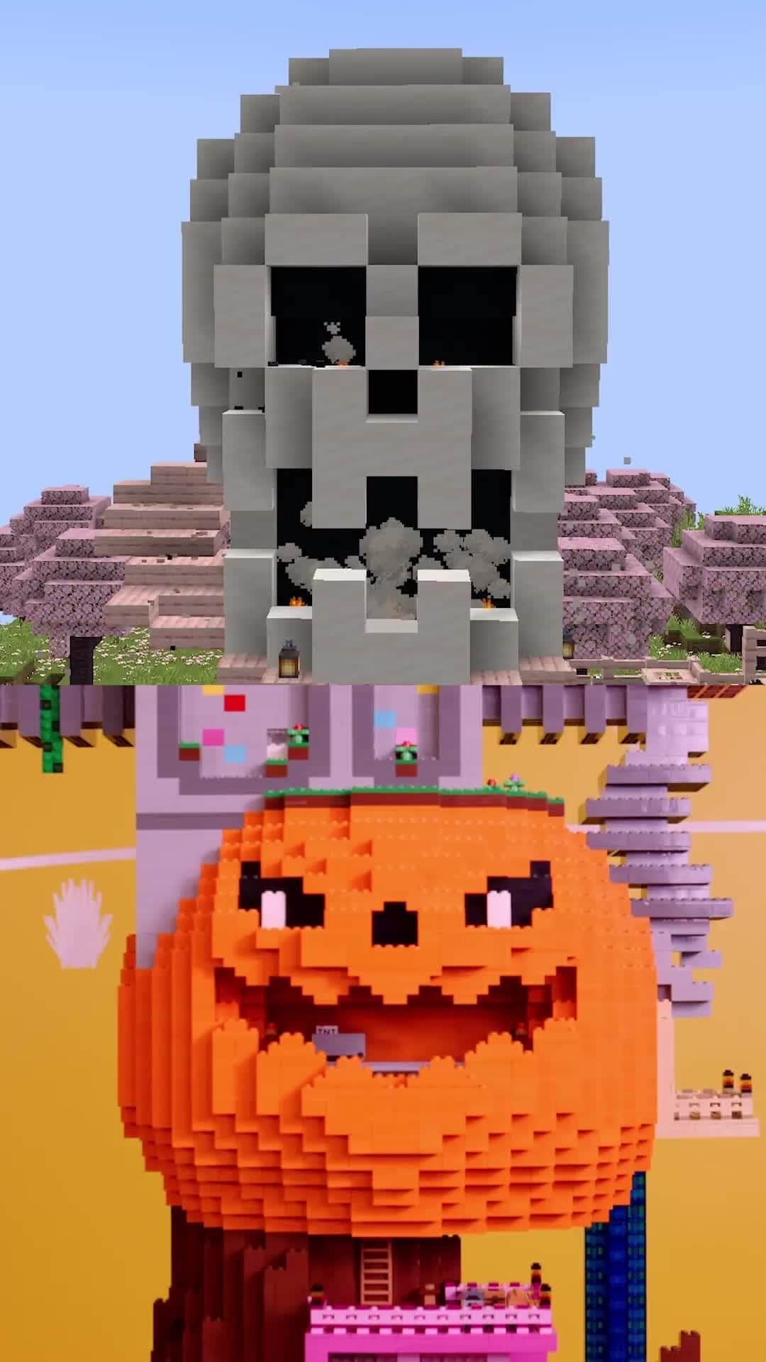 のインスタグラム：「Step 1: 🌸 Step 2: 🎃💀 Step 3: 🐝🤖 Whether your builds come to life with LEGO bricks or Minecraft blocks, the most important detail is that they can be... anything!   #MinecraftLive」