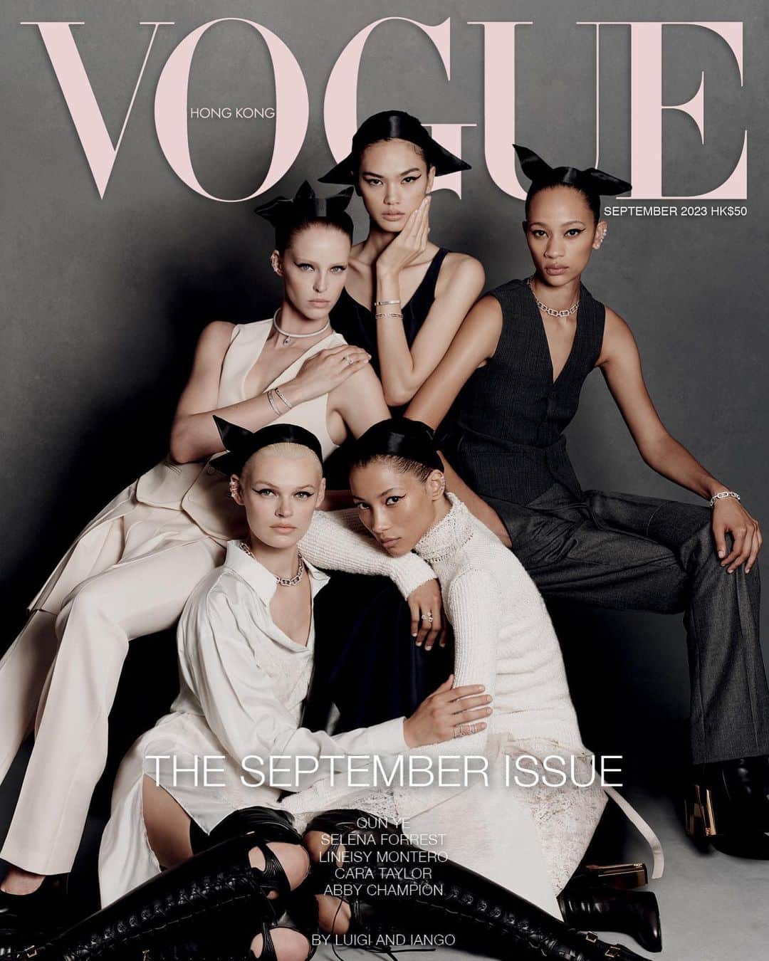 Fendiのインスタグラム：「Qun Ye, Selena Forrest, Lineisy Montero, Cara Taylor, and Abby Champion wore #FendiFW23 on the cover of Vogue Hong Kong.  @voguehongkong @selenaforrest @cara_taylorrr @abbychampion @yye_riqun @lineisymontero  Photography: @luigiandiango Fashion Director: @s.e.a.n.k Styling: @michael_philouze Production: @2bmanagement Talent: @nextmodels Casting: @marina.fairfax Makeup: @liselottevansaarloos @thewallgroup Hair: @gonn24 @thewallgroup Nails: @nailsbymamie @seemanagement Market Editor: @justinfernandez Fashion Assistant: @dobs_ny」