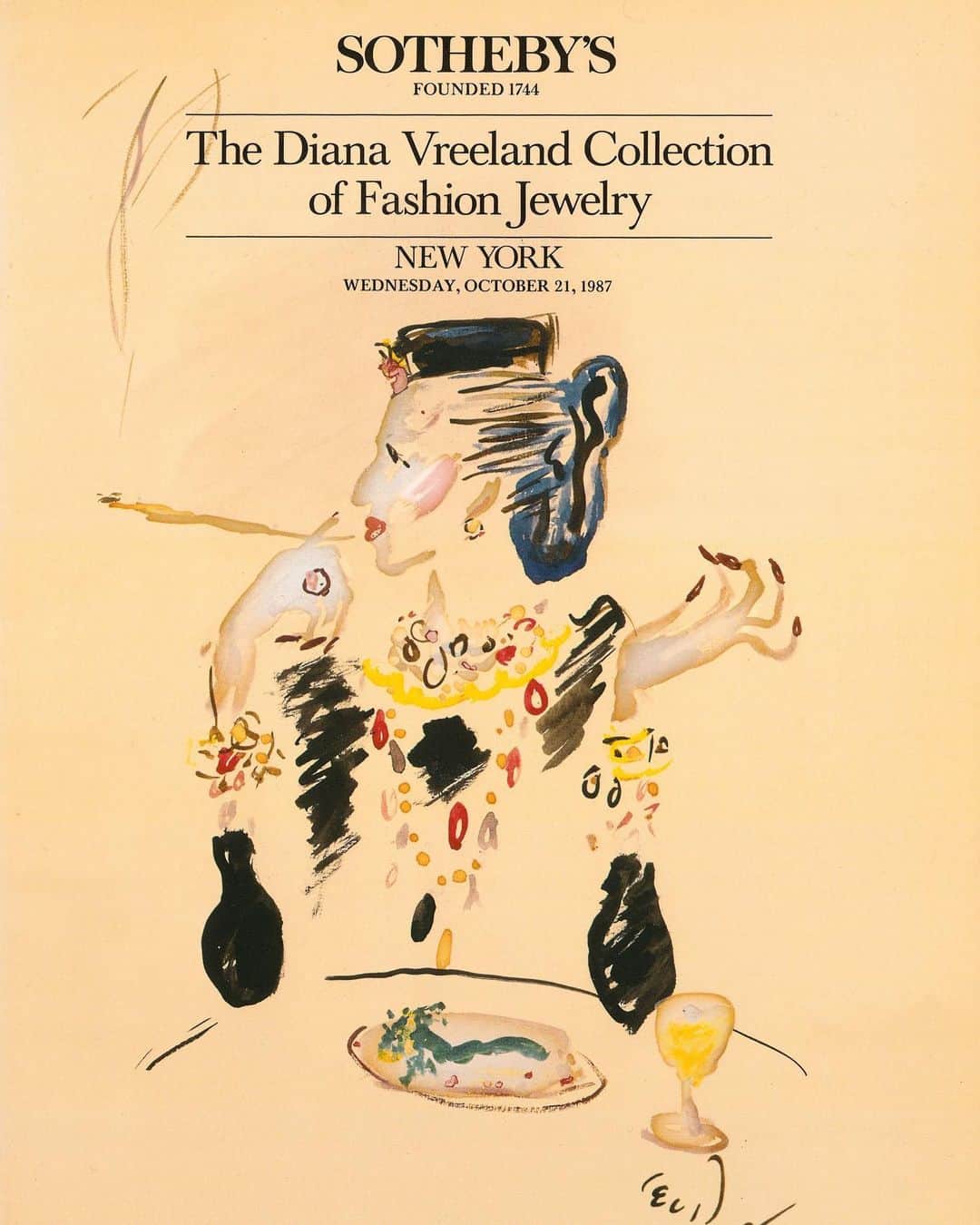 サザビーズさんのインスタグラム写真 - (サザビーズInstagram)「“She brings the eye of a connoisseur, the imagination of a poet, and the confidence of a grenadier to bear on the whole concept of jewelry.” - Kenneth Jay Lane on Diana Vreeland in the catalogue preface for The Diana Vreeland Collection of Fashion Jewelry sale at #SothebysNewYork.  The sale took place 36 years ago, in October 1987. For Vreeland, her jewelry was as important as her clothes and she wore bold fashion pieces to great effect. Her collection included designs by Verdura, Kenneth Jay Lane, Yves Saint Laurent, Chanel, Borbonese, Miriam Haskell, and more. Swipe through to see more from inside the catalogue. #SothebysArchive」10月22日 23時42分 - sothebys