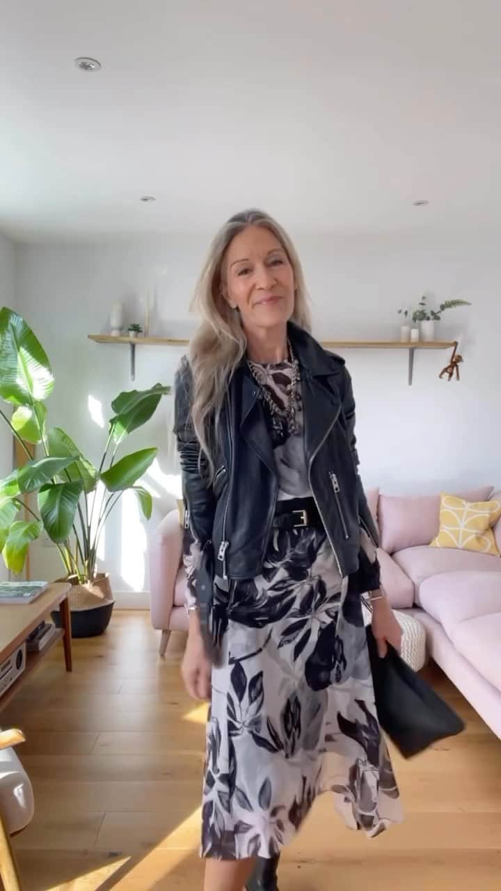 のインスタグラム：「@piavibekegrace does it again.  Wearing the Ria Jackie Dress, Balfern Biker, Maxie Belt and Fox Boots. As for the necklace, it’s an AllSaints treasure she’s kept for 10 years 🖤」