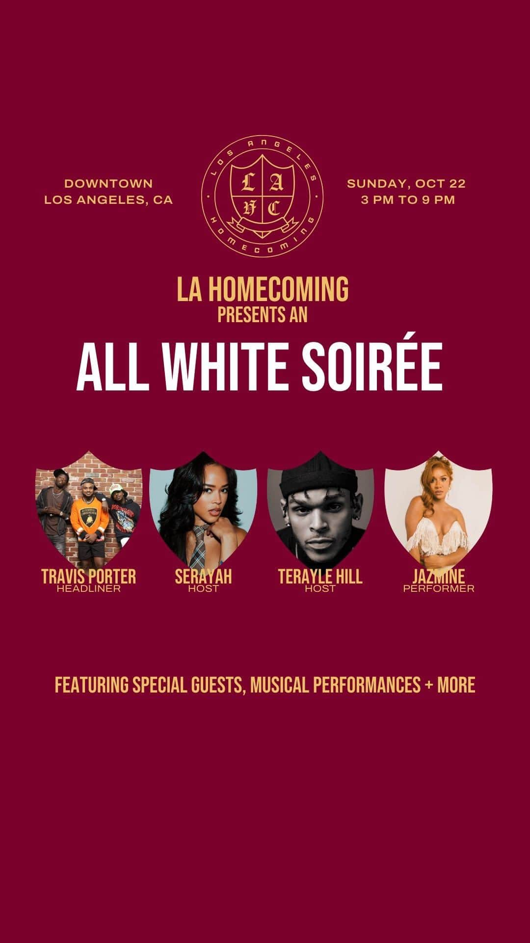 セラヤ・マクニールのインスタグラム：「Heyyyy @lahomecoming is going down TODAY Sun. Oct. 22 in LA! Who’s coming??? I’m hosting with @terayle_ and there will be special performances from @iamtravisporter and @jazmine. 🎉  We are bringing HBCU culture to LA while raising scholarships for HBCU students. 📚  It’s a ALL WHITE day party and your tickets includes open bar + food . Get your tickets now, see you soon! 🔥」