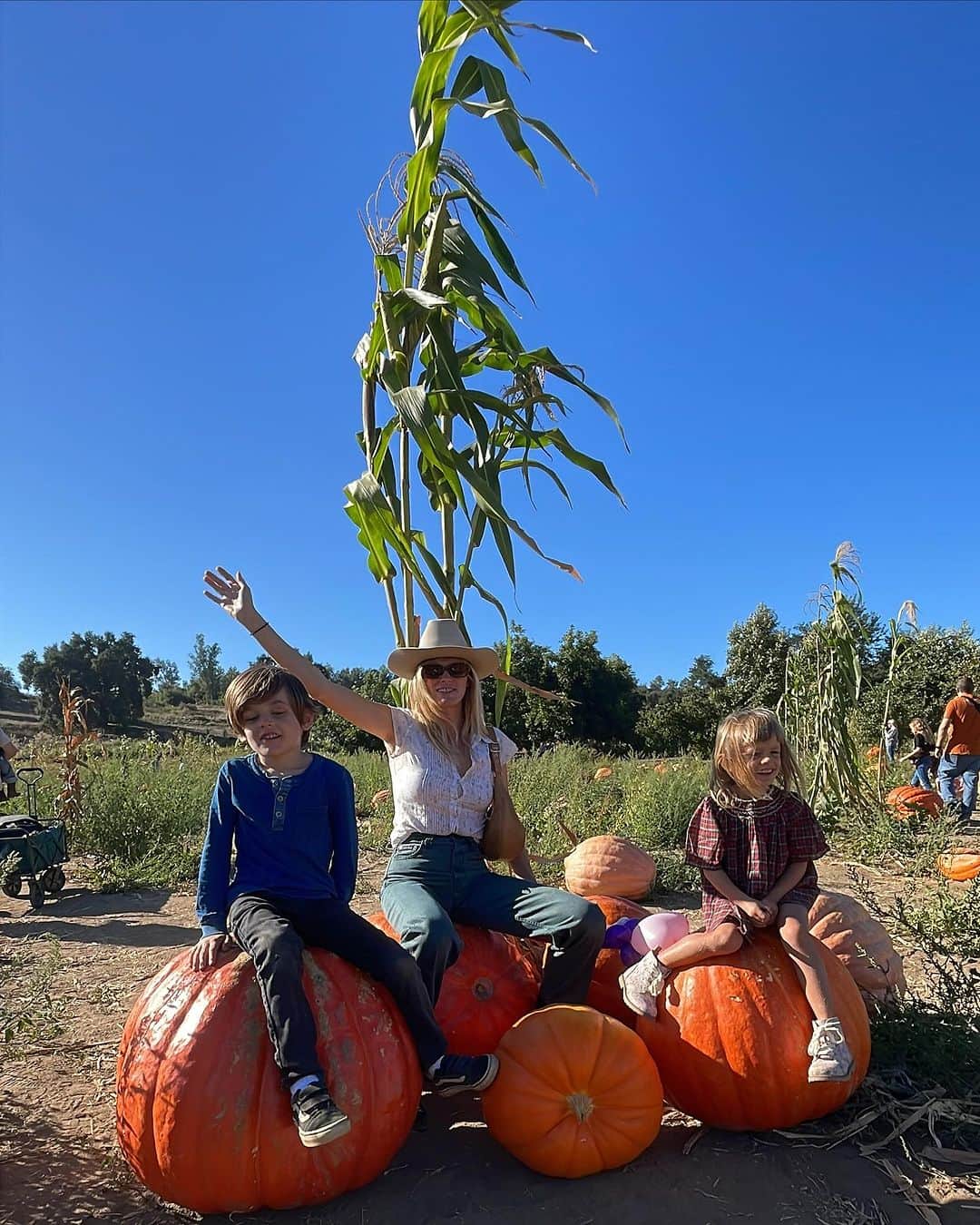 レイア・ゴールドクールのインスタグラム：「Taking pictures with pumpkins and suffering the whole way in the name of creating memories is what parents do in America 🇺🇸」