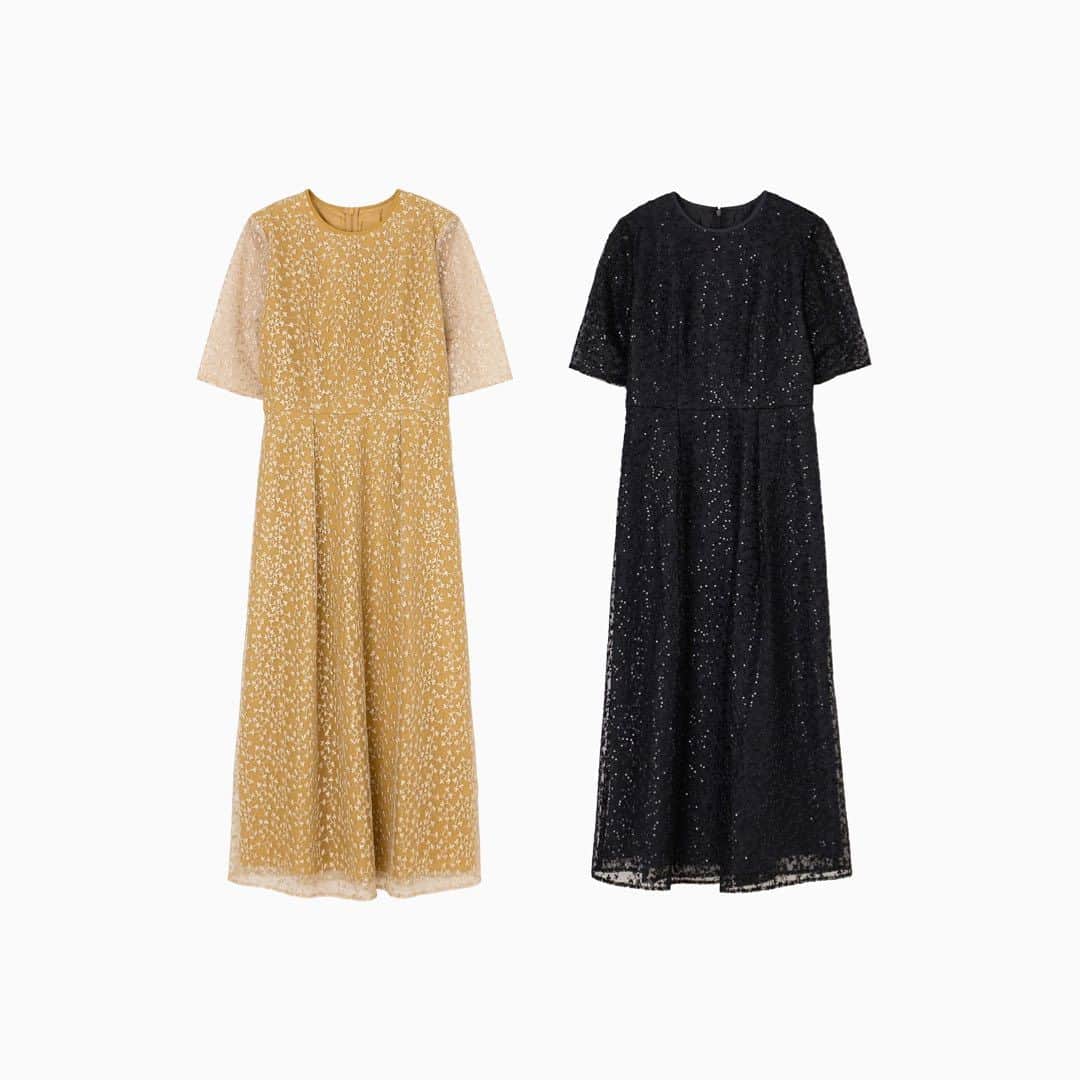 kaene －カエン－のインスタグラム：「- recommend items -  🏷️Sequined embroidery  dress / スパンコールエンブロイダリードレス_No.100904 ▪︎color : yellow / black ▪︎size : 34 / 36 / 38  光沢感のあるスパンコールを絡めて仕上げた刺繍レースが印象的なフレアードレス。  フィット&フレアーのデザインでありながら、ウエストタックで縦のラインを強調し、大人っぽさを感じさせるデザインです。  #kaene #occasiondress」