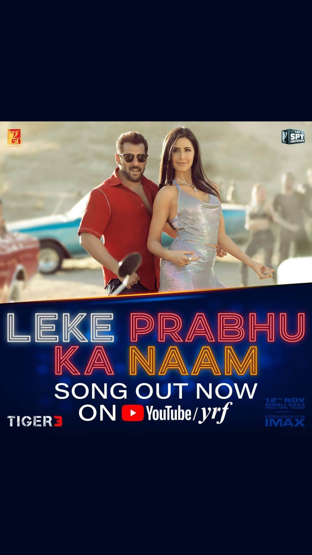 カトリーナ・カイフのインスタグラム：「Music vusic start karo…… #LekePrabhuKaNaam Song out now *link in bio*  #Tiger3 arriving in cinemas on 12th November.  Releasing in Hindi, Tamil & Telugu.   @beingsalmankhan | @therealemraan | #ManeeshSharma | @yrf | @ipritamofficial | @amitabhbhattacharyaofficial | @arijitsingh | @nikhitagandhiofficial | @vaibhavi.merchant |  @anaitashroffadajania | #AlviraKhanAgnihotri | @ashley_rebello | @darshanjalan | #YRF50 | #YRFSpyUniverse」