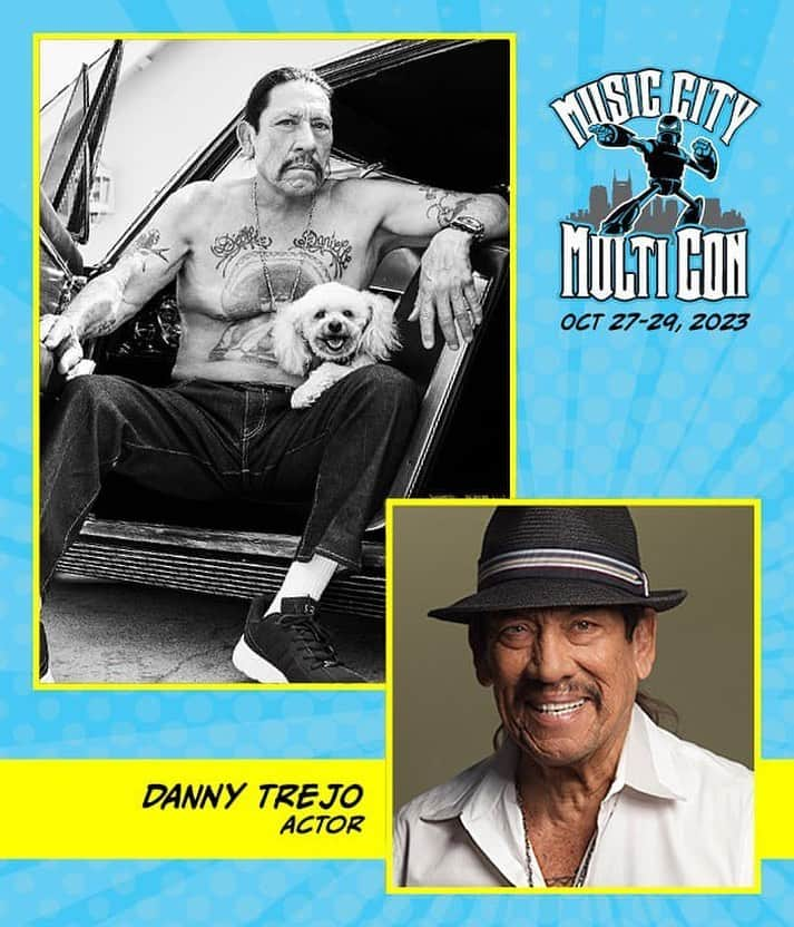 ダニー・トレホのインスタグラム：「Tennessee! Come see your Uncle Machete this weekend at @musiccitymulticon in Lebanon TN, I'll be there October 28-29! Get your tickets at my *Link in Bio*  #dannytrejo #comiccon #musiccitymulticon #tennessee #machete」