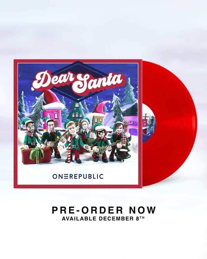 OneRepublicのインスタグラム：「Nothing makes Christmas music sound better around the fire than vinyl, so we’ve got you covered this year! 🎁 Pre-order the limited “Dear Santa” red translucent 12” pressing now at the link in bio.」