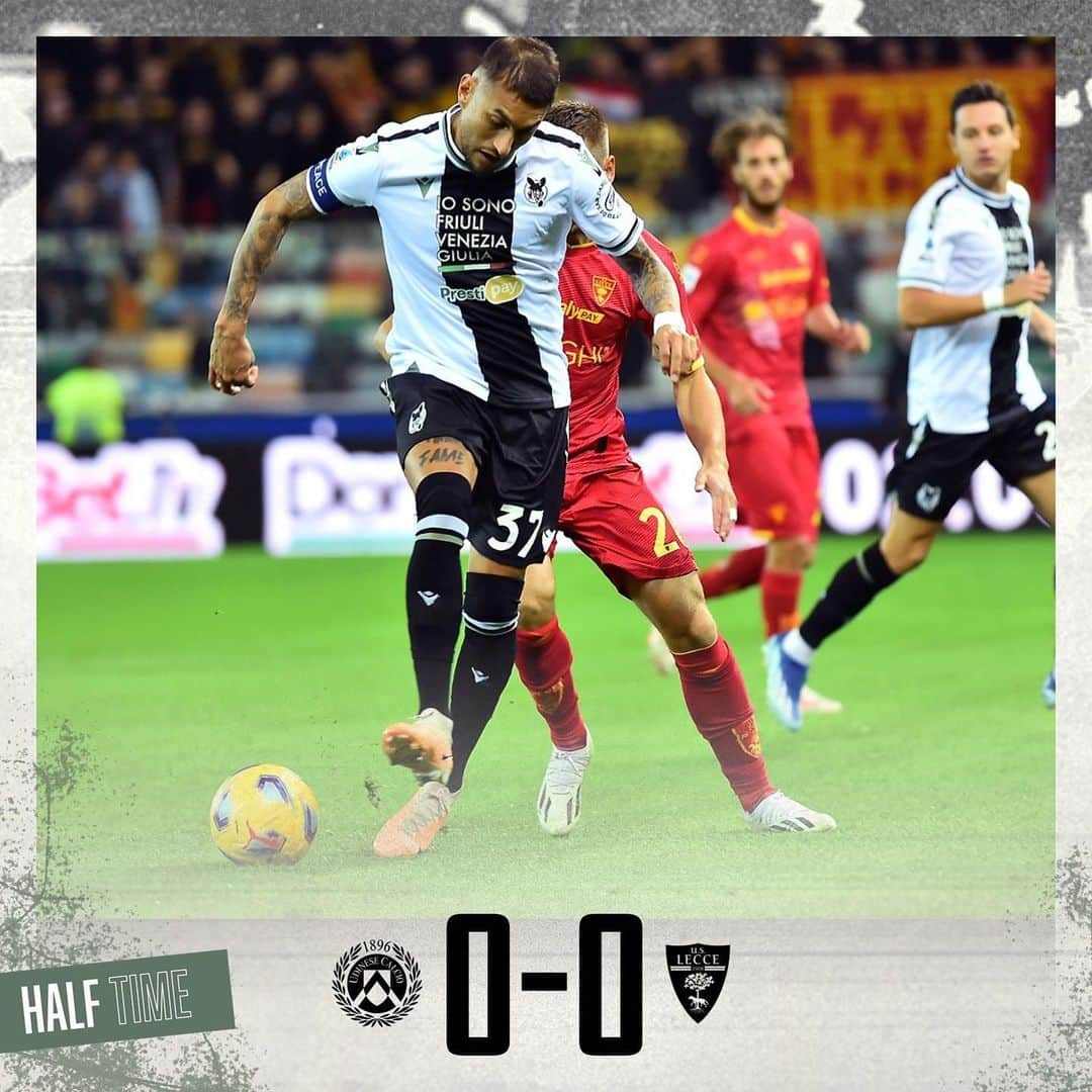 ウディネーゼ・カルチョのインスタグラム：「𝐇𝐀𝐋𝐅 𝐓𝐈𝐌𝐄 ⏱  #UdineseLecce 0-0  ⚪️⚫️ #ForzaUdinese #AlèUdin #WePlayForU」