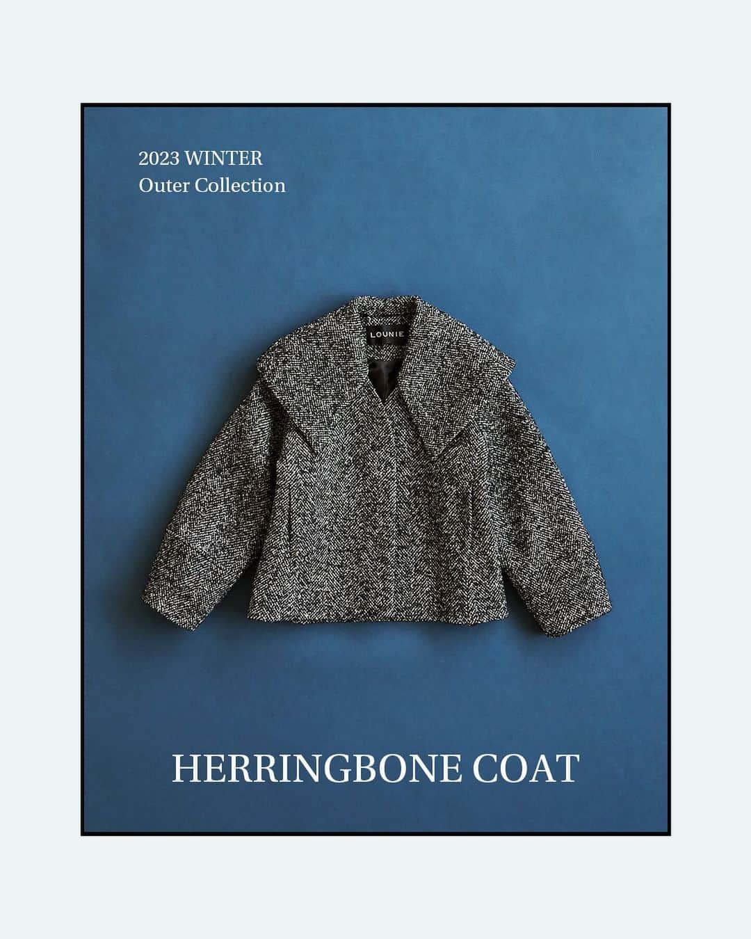 LOUNIE（ルーニィ）さんのインスタグラム写真 - (LOUNIE（ルーニィ）Instagram)「_02 BIG COLLAR HERRINGBONE SHORT COAT  2wayヘリンボンツイードの クラシカルコート  襟は取り外し可能なので、ジャケットのようにも着られるのが１枚で２度おいしいポイント♪ 同素材のスカートとのセットアップが新鮮に着られるアイテムです。  📌OUTER FAIR 10/20(金)～11/12(日)の期間中 対象アウターもしくは44,000円以上お買い上げで 「オリジナルスパンコールポーチ」をプレゼント。 ※なくなり次第終了となります。  #LOUNIE#ルーニィ #ショートコート#ヘリンボーン #セットアップコーデ #きれいめコーデ」10月23日 18時06分 - lounie_jp