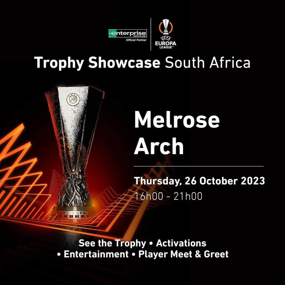 ミケル・ジョン・オビのインスタグラム：「I'm excited to be heading to South Africa with @enterprisesouthafrica  for its @europaleague Trophy Showcase! 🏆   To see the trophy, head to the following locations 👆   you won't want to miss it!」