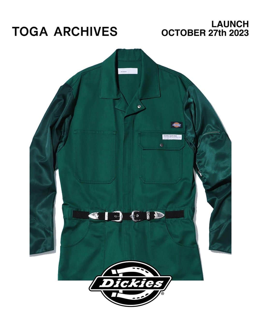 のインスタグラム：「10月27(金)11:00AMより TOGA × Dickiesを発売致します。  ※TOGA ISETAN SHINJUKU店は10月25日(水)10:00AMより店頭、並びにオンラインストアにて先行発売致します。  TOGA × Dickies collaboration will launch on Friday 27th of October 11:00AM JST.  ※Will be available at TOGA ISETAN SHINJUKU store and online store on Wednesday 25th of October 10:00AM.  【Pleats skirt Dickies】 color: brown, light blue, black size: XS,S,M price: 39,600 yen (36,000 before-tax)  【Flare pants Dickies】 color: brown, light blue, black size: XS, S, M, L, XL price: 33,000 yen (30,000 before-tax)  【Jumpsuit Dickies SP】 color: brown, green, black size: S, M, L, XL price: 64,900 yen (59,000 before-tax)  【Work blouson Dickies】 color: brown, light blue, black size: S, M, L, XL price: 53,900 yen (49,000 before-tax)  【STORES】 TOGA HARAJUKU TOGA SHIBUYA PARCO TOGA ISETAN SHINJUKU*10/25(Fri) store and online. TOGA OSAKA TOGA HANKYU UMEDA  TOGA KANAZAWA TOGA ONLINE STORE TOGA RAKUTEN FASHION  @togaarchives_online https://store.toga.jp/  @dickies_jp   #toga #togaarchives #dickies」