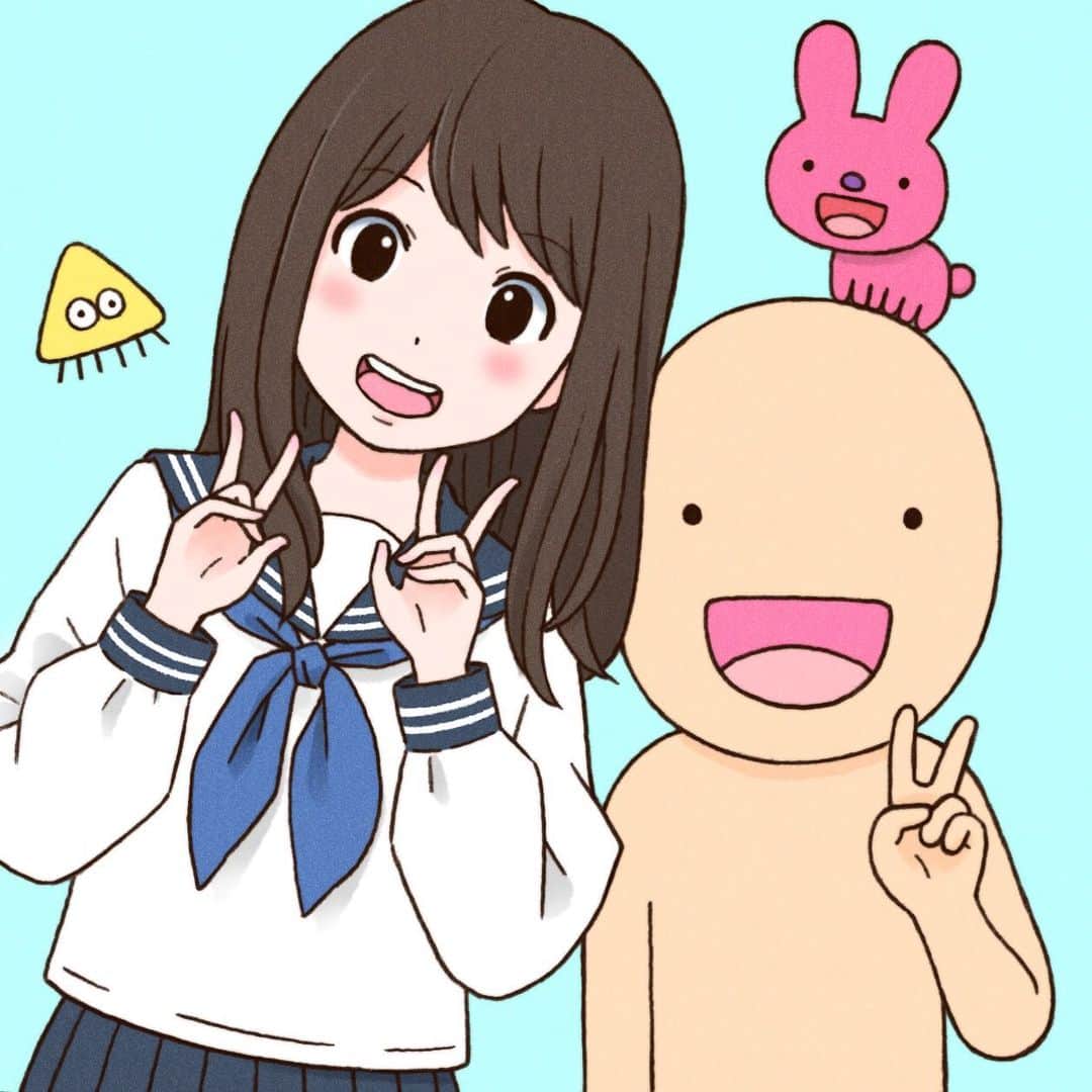 徳田有希のインスタグラム：「女の子とひとがたくんと伝説のウサギとさんかくきん✌️  #illustration #illustrator#illust #art #artwork #drawing#イラスト#絵」