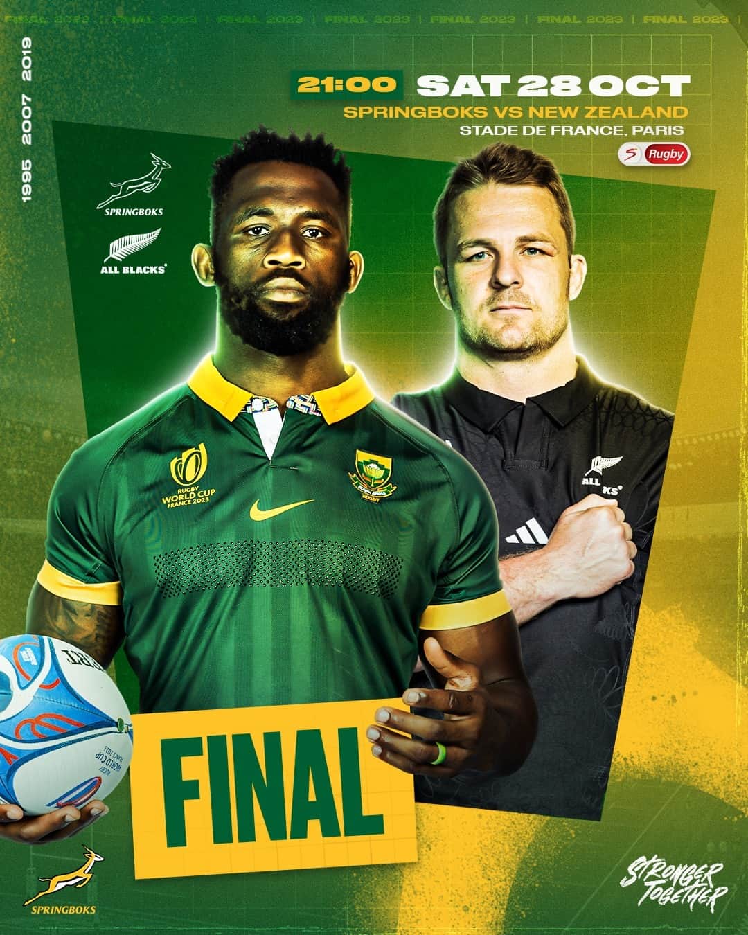 ラグビー南アフリカ代表のインスタグラム：「It all comes down to this - a date with destiny 🏆🇿🇦  #StrongerTogether #Springboks #RWC2023」