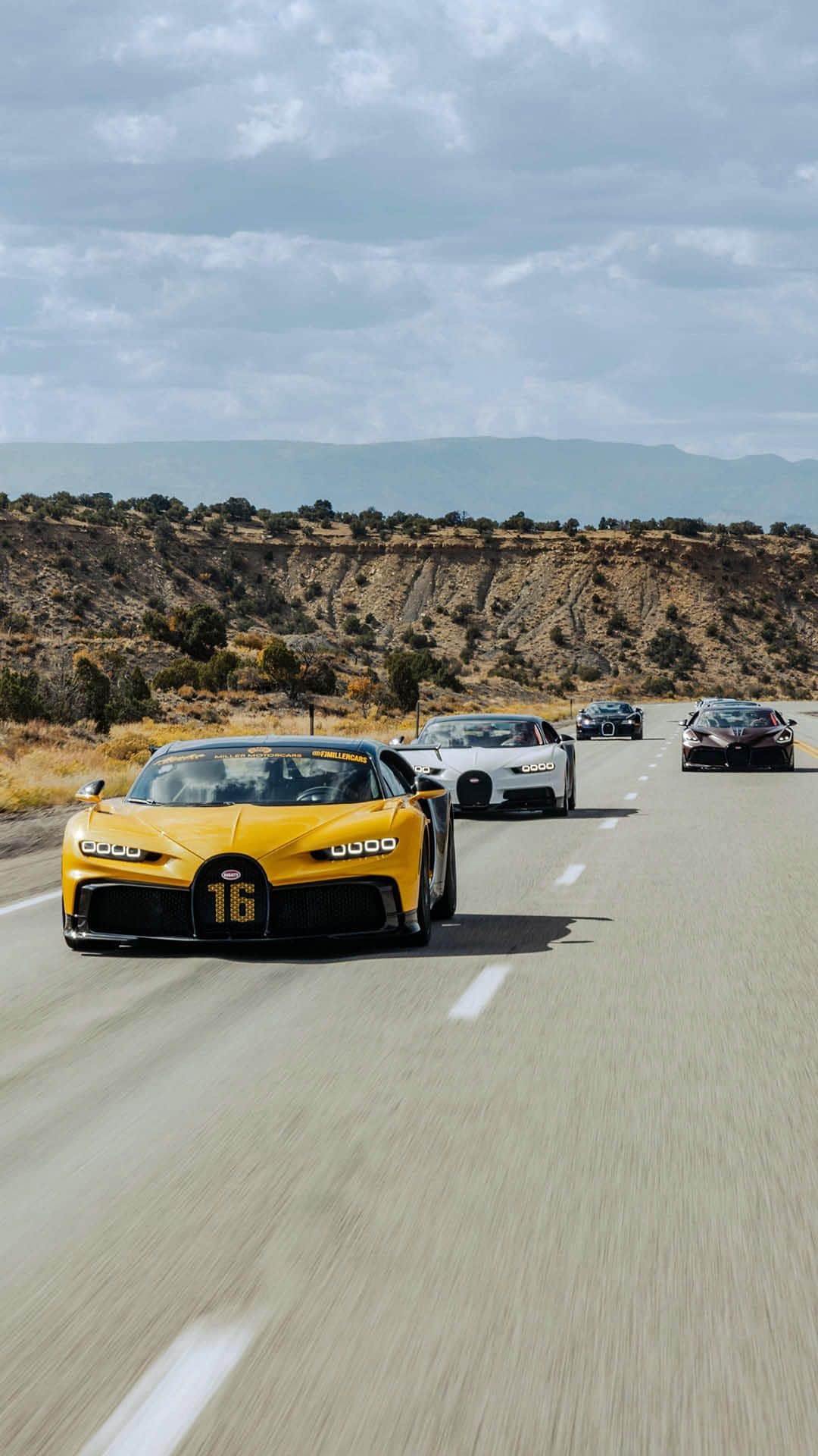 のインスタグラム：「From the stunning Wasatch mountains alongside Silver Creek through to the Gateway Canyon, which is intertwined with magnificent cliffs consisting of vivid red and black colors, the BUGATTI Grand Tour America is a once-in-a-lifetime adventure across the iconic American West.   #BUGATTI #BUGATTIGrandTour #BUGATTIGrandTourAmerica – WLTP: bugatti.link/consumption」