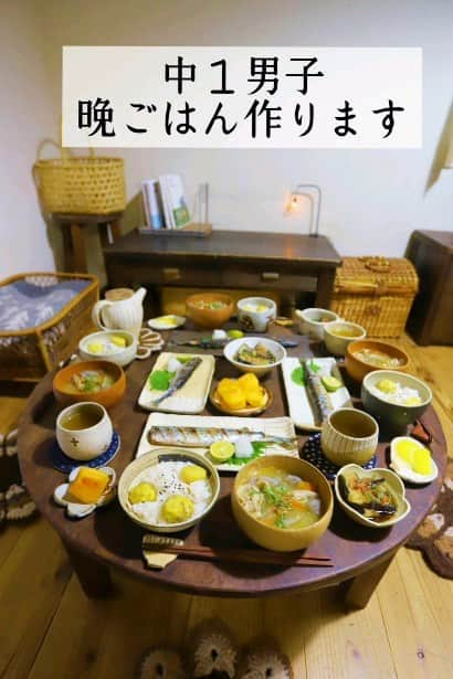 ゆうこのインスタグラム：「こんばんは。 休日の晩ごはん。 中１の息子が、栗ごはん、サンマの塩焼き、茄子の揚げ浸し、豚汁(@yuuyuu514 さんレシピ)を作ってくれました。 栗ごはん久しぶりに食べましたが、ホクホクで美味しかった🌰😊 鰹ぶし削り器は、息子が小学生のときからずっと欲しかったもので８月の誕生日にプレゼントしました。喜んでくれて、削りかたの動画を参考にしながら、ときどき削ってくれています。削りたての鰹節は風味がよくて美味しいです✨  秋刀魚は、新しい魚焼きグリルの使い方がわからず、今回はトースターで焼きました💦クラシルさんのレシピを参考にしました☺️  食欲の秋。 この日の晩ごはんも、とても美味しかったです✨  🌻その他の投稿は　@slow.life.works 🌻個展の詳細は　@lovin_zakka  いつもあたたかいお言葉ありがとうございます。お返事なかなかできていませんが、いつもうれしく読ませていただいています。マイペースな投稿ですが、これからもよろしくお願いします😊  #秋の味覚　#栗　#豚汁　#器　#暮らし　#晩ごはん　#さんま　#おうちごはん　#ちゃぶ台　#猫　#中学生 #料理男子　#左利き　#料理　#キッチン」