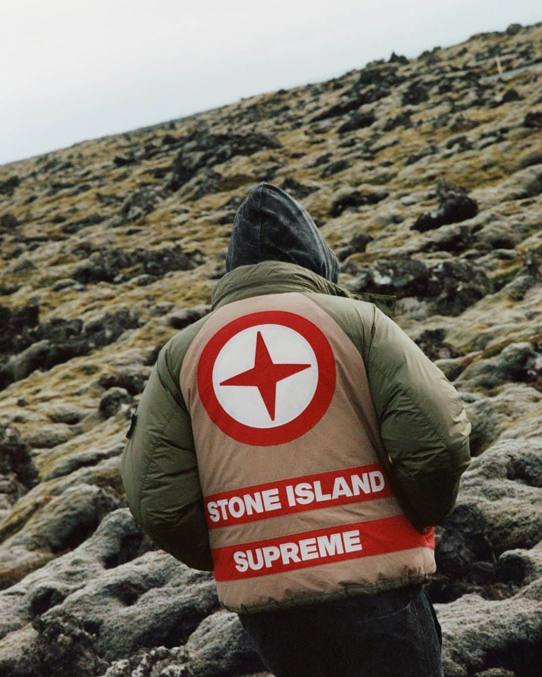 シュプリームのインスタグラム：「Supreme®/Stone Island®. 10/26/2023   Supreme has worked with Stone Island® on a new collection for Fall 2023. Made exclusively for Supreme, the collection consists of a cowhide leather Bomber Jacket; reversible Down Puffer Jacket; cotton bull denim Trucker Jacket, 5-Pocket Jean, 6-Panel and wool blend Beanie treated with garment dye and reflective resin lamination; wool blend bouclé Cardigan; cotton S/S Top, Hooded Sweatshirt, Sweatpant, and Camp Cap with spiderweb printed graphic; and printed cotton L/S Top.   Available October 26th.   Available in Japan and Seoul October 28th.」