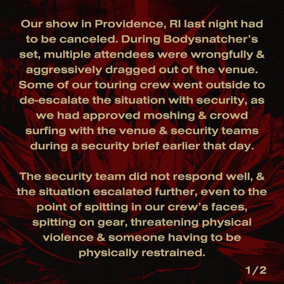 We Came as Romansのインスタグラム：「Update on last night’s show in Providence.」