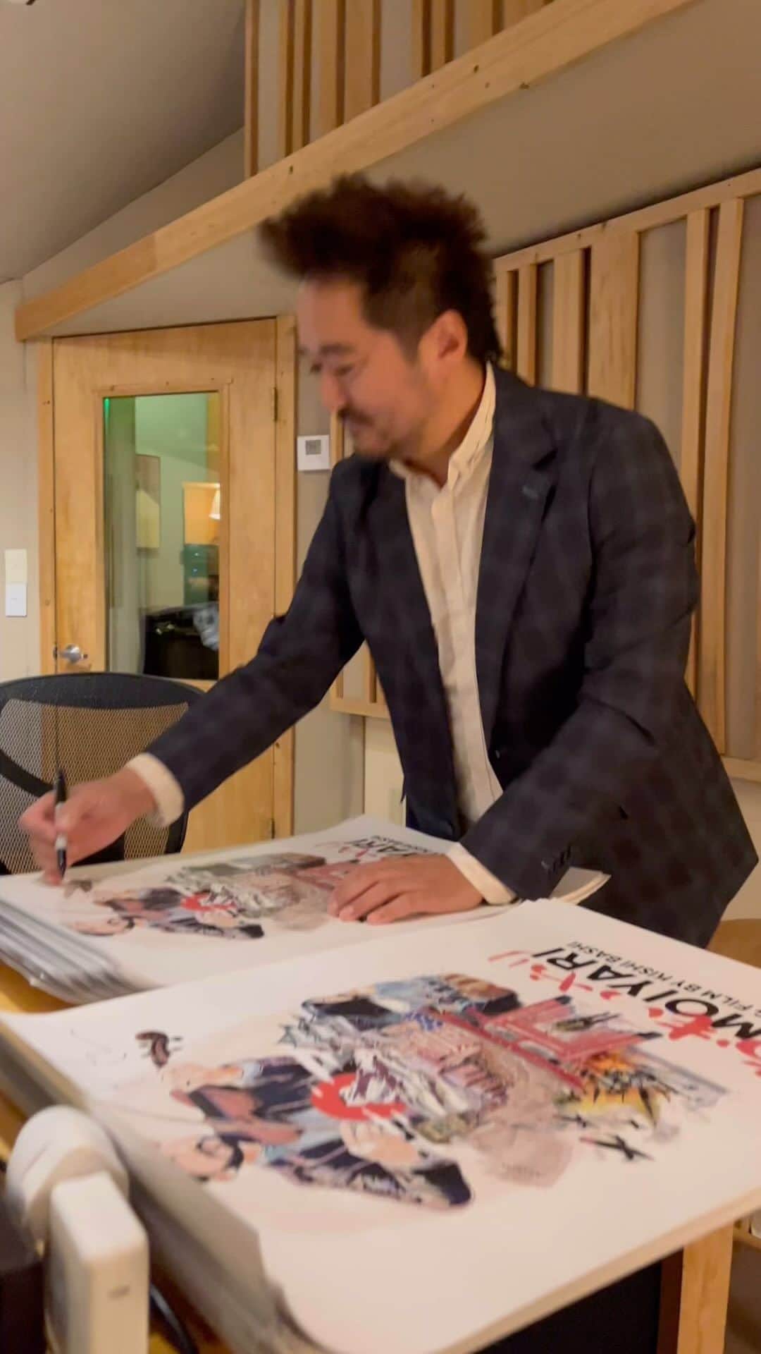 Kishi Bashiのインスタグラム：「The amazing @iheartjlp made these super epic @omoiyarisongfilm posters for all you Indigogo “Poster Boy” supporters! WE HAVE NEWS AND WE NEED YOU TO RESPOND WITH YOUR CURRENT MAILING ADDRESS, among other updates!  It will be from “roomfordream@gmail.com” 🎶  And that’s @fraser.blanchflower laying down some funky guitars for my new album in the background along with drummer boy @jamesclarkdrums and ace of bass @_quinnhumphreys .  Thinking about lunch is @vberg_industries 🍩  Also sorry to be a tease but these aren’t for sale 😗」