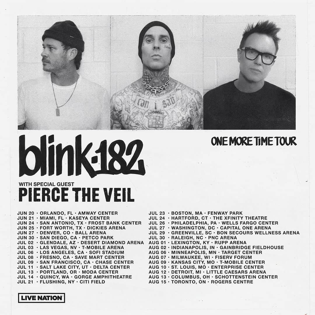 ピアス・ザ・ヴェイルのインスタグラム：「We are honored to announce that we will be supporting @blink182 on their upcoming One More Time Tour. Tickets on sale Friday 10/27 at 10am local. blink182.com」