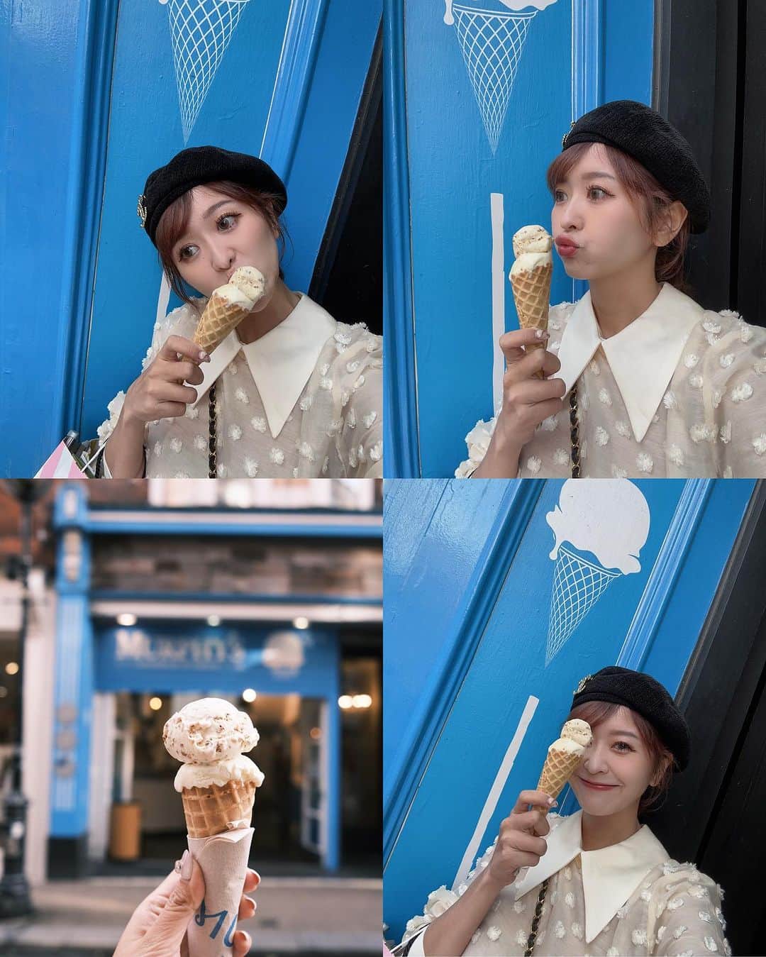 郭圈圈さんのインスタグラム写真 - (郭圈圈Instagram)「在街上自己架腳架自拍 總是會引起大家好奇🤣 他們可能想說這公園、路邊的有什麼好拍😆是說我在都柏林大家都對我很友善耶～也覺得很安全💓 - 第④張很妙～左邊的在睡覺、右邊的在看書，整個畫面好可愛💚 - ⑥：開工前來杯抹茶拿鐵🍵 又遇到熱情的當地人跟我聊我的相機📷還有話家常 - ⑦：超好吃的冰淇淋🍦🥹 -Dingle Sea Salt & -Irish brown bread 濃郁而不膩🤍🤍🤍 - ⑧老公出差我代購😆 - ⑨-①⓪ 老公下班我們一起去吃好吃的晚餐😋🥰 - #20230919 lea_outfit  @marule.official ✨ 全身都還可追加🤍 開衩褲裙是熱賣第一名🥳 太顯瘦啦～連四個月多孕肚都修飾得好好（我穿L） - 🔗marumarulea.com 🔍septe103.超遮肉！A字高腰素色開衩褲裙（黑/棕綠）（S/M/L)$980 🔍septe6.大尖領偽簍空點點上衣（黑/白）$1380 🔍 octo6.熱賣🔥挺版帥氣膝下靴 （黑 米白）$1980」10月23日 23時52分 - helloiamlea