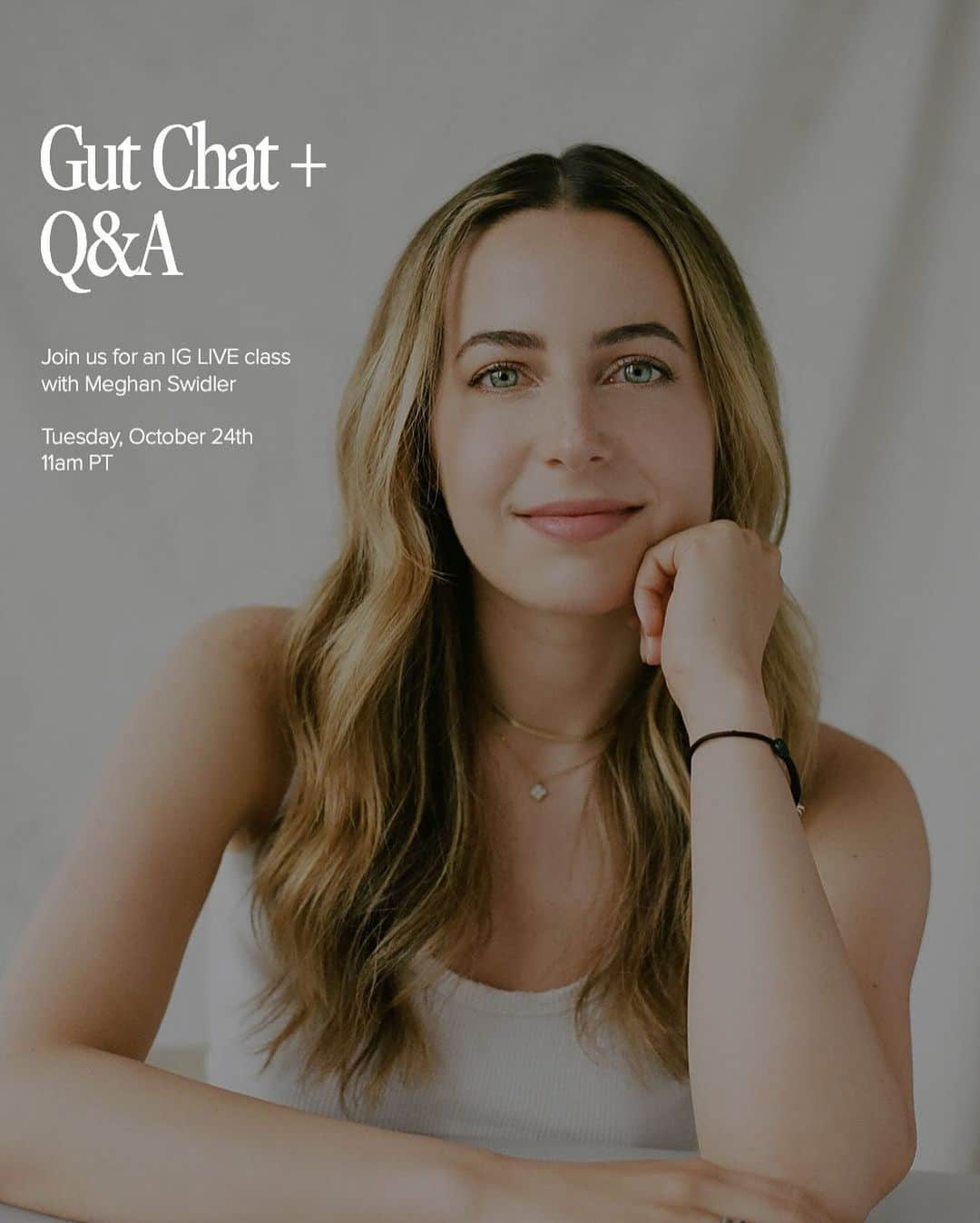 ALO Yogaのインスタグラム：「Join us tomorrow on IG live at 11am PST with Meghan Swidler @thatplantbasedgal for a Gut Chat Q&A 🥦 🥑 Drop your questions below for Meghan to answer during the live!」