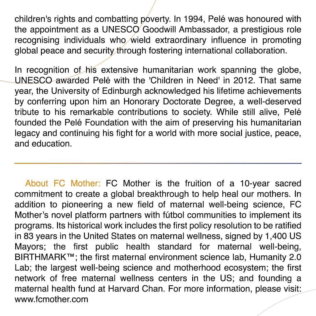 ペレさんのインスタグラム写真 - (ペレInstagram)「On Pelé’s 83rd Birthday, FC Mother and the Pelé Foundation Unite to Co-Develop the First Platform to Heal our Mothers through the Beautiful Game. . No 83º aniversário de Pelé, o FC Mother e a Pelé Foundation se unem para desenvolver a primeira plataforma de bem-estar do mundo, projetada para benefício e suporte de nossas mães através do Jogo Bonito.」10月24日 3時10分 - pele