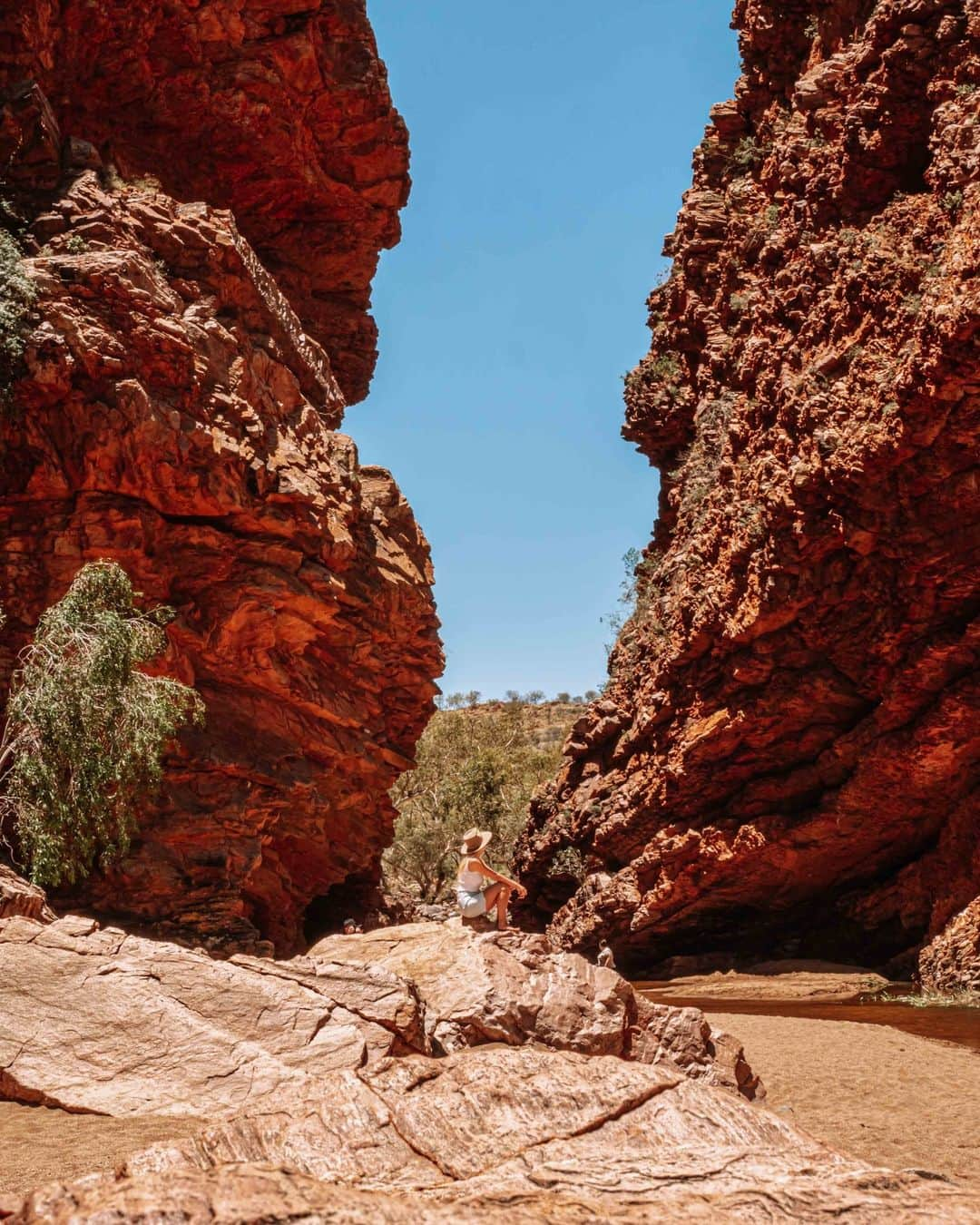 Australiaさんのインスタグラム写真 - (AustraliaInstagram)「The #RedCentre will always have our heart 🫶🏻 Just a stone's throw from Mparntwe (#AliceSprings), @ntaustralia's majestic Tjoritja (#WestMacDonnellRanges) is jam-packed with outback gems, including Rungutjirpa (#SimpsonsGap), pictured here ☝️. Home to the Arrernte people, Rungutjirpa is an important spiritual site where several dreaming trails and stories cross ❤️ Head to west Tjoritja with @finkeriverculturaltours, where an Aboriginal guide will lead you through mountain scenery and desert waterholes.  #SeeAustralia #ComeAndSayGday #NTAustralia  ID: A woman sits on a rock in a gorge between two towering red rock walls.」10月24日 4時00分 - australia