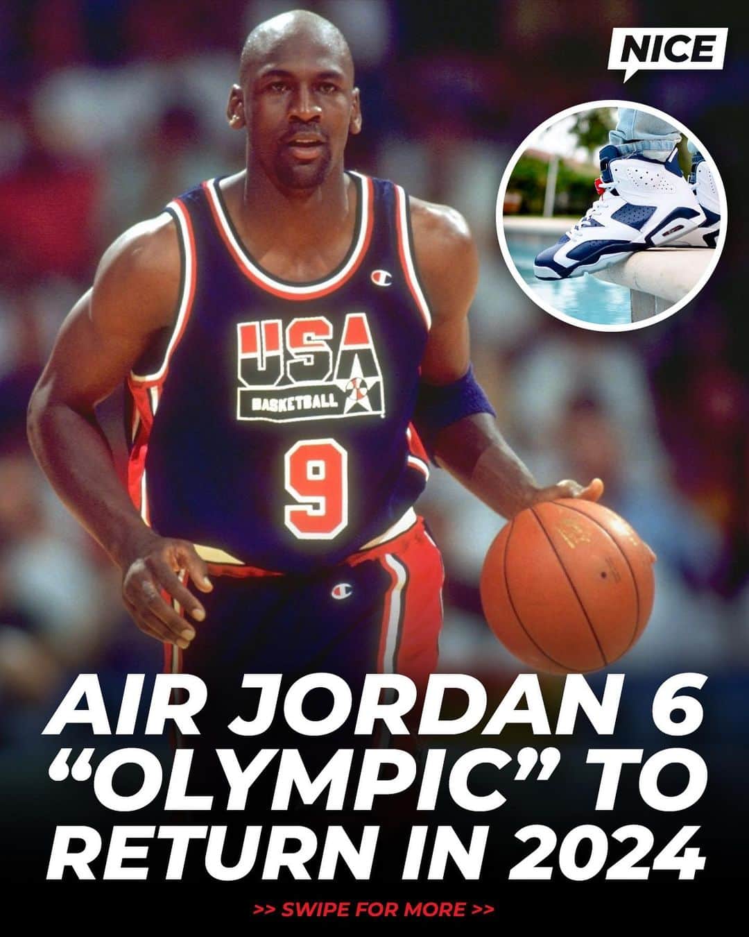 Nice Kicksのインスタグラム：「The “Olympic” Air Jordan 6 is rumored to return next year to coincide with the 2024 Paris Olympics 🏆🇺🇸  *2012 pair pictured*  (via @zsneakerheadz / @sneakerfiles)」