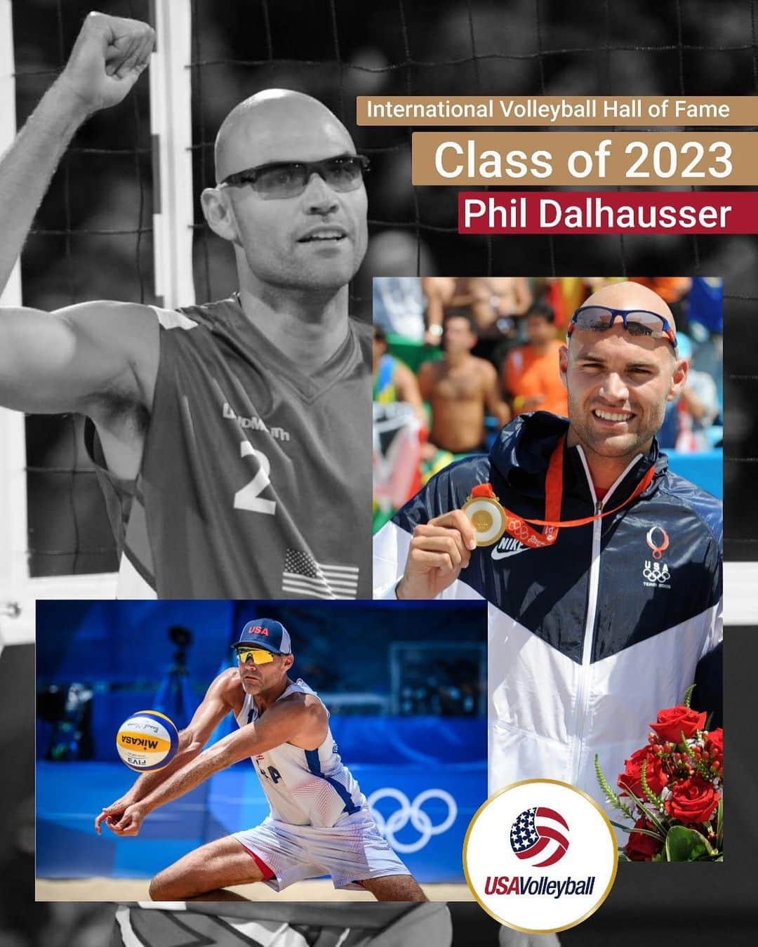 USA Volleyballのインスタグラム：「Congratulations to four-time Olympian and Olympic gold medalist, Phil Dalhausser, on his induction into the International Volleyball Hall of Fame over the weekend!  #IVHF #IVHFInduction2023 #BeachVolleyball」