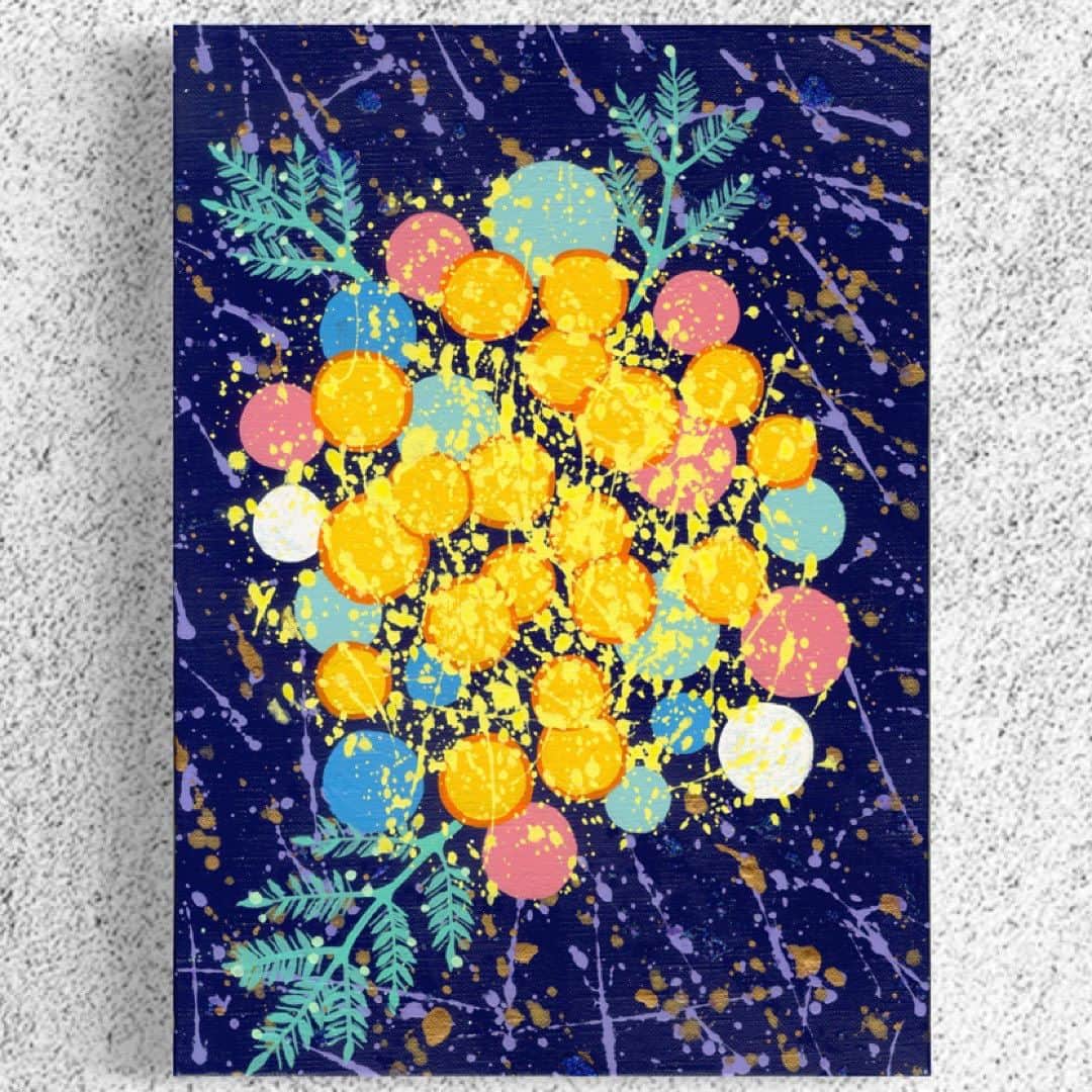 松尾たいこのインスタグラム：「《タグボートの作品10%OFF》ただいまタグボート・オンラインフェア開催中。  私の全作品が10%OFFとなります。※クーポンコードが必要です。  期間：10/23(月)〜31(火) クーポンコード👉tagboat20  この作品もその一点。  小さなふわふわの玉が集まったようなミモザ。心にもお部屋にも柔らかい風を呼び込んでくれそうな花だなぁと感じました。  作品一覧はこちら👇 https://www.tagboat.com/products/list.php?name=%E6%9D%BE%E5%B0%BE%E3%81%9F%E3%81%84%E3%81%93  Instagramプロフィール欄からもページに行けます✌️  個展展示作品を引き続き販売中⠀ TAIKO MATSUO ONLINE GALLERY ⠀ 👉https://jewelastore.thebase.in/⠀ ⠀ 松尾たいこ公式サイトなど⠀ https://linktr.ee/taikomatsuo⠀ ⠀ ※私の作品への質問やお問い合わせはお気軽に⠀ ⠀ 「見えないけれど　つながっている」⠀ 「会えないからこそ　いとおしい」⠀ 森羅万象・花鳥風月・四元素(五元素)・二十四節気など日本をテーマに作品を作っています。⠀ この絵の中にもつながりを。⠀ ⠀ #japaneseartist #liveintokyo #myartwork #acrylicpainting #lovejapan #modernartist #contemporarypainting #contemporaryartist ⠀ #colorfulartwork⠀ #kawaii #arigato⠀ #happycreativelife #staycolorfullycreative⠀ #loveny #lovehongkong #lovetaiwan #lovesingapore #lovekorea⠀ ⠀ #現代アート #現代美術 #現代アーティスト #森羅万象 #五行思想 #八百万の神 #花鳥風月 ⠀ #神社好きな人と繋がりたい」