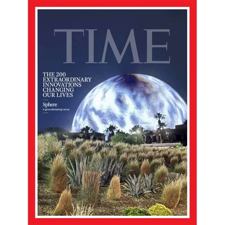 TIME Magazineのインスタグラム：「Introducing the Best Inventions of 2023.  The $2.3 billion Sphere—a Las Vegas entertainment venue—is just one of the 200 inventions that made this year's list.   Sphere's 366-ft.-tall exterior is earth’s biggest LED screen. Inside it boasts a 160,000-sq.-ft. curved screen and an advanced concert-grade audio system, both now put to use for a residency by U2.   When Sphere first lit up on July 4, “it was like something out of a sci-fi movie,” says David Dibble, CEO of MSG Ventures, which developed the venue's tech. "People got out of their cars and were just staring up.”  Wonder what else made this year's list? Hit the link in bio to find out.  Photograph by Raoul Gatchalian—Star Max/IPx/AP. Animation by @brobeldesign」