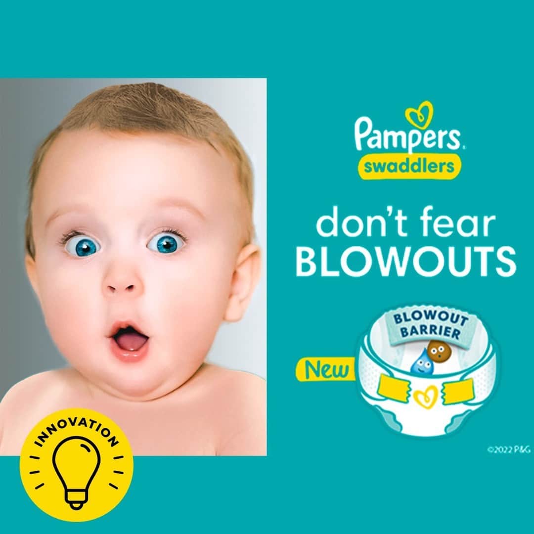 P&G（Procter & Gamble）のインスタグラム：「Six in 10 parents fear diaper blowouts, so it’s not surprising they would rather stay home than risk making a mess in public.   @Pampersus created Pampers Swaddlers with the all-new Blowout Barrier to give parents one less thing to fear!   The new Blowout Barrier gets to the bottom of the issue, helping prevent leaks with a unique back waist cuff that is designed to hold in messes that might otherwise escape through the back of the diaper.   When combined with Pampers Swaddlers’ super absorbent top sheet that pulls away wetness, Dual Leak-Guard Barriers and LockAway Channels, they all come together with the Blowout Barrier to help stop leaks where they happen most.   Learn more about how our latest #PGInnovation has you covered at the link in our bio.」