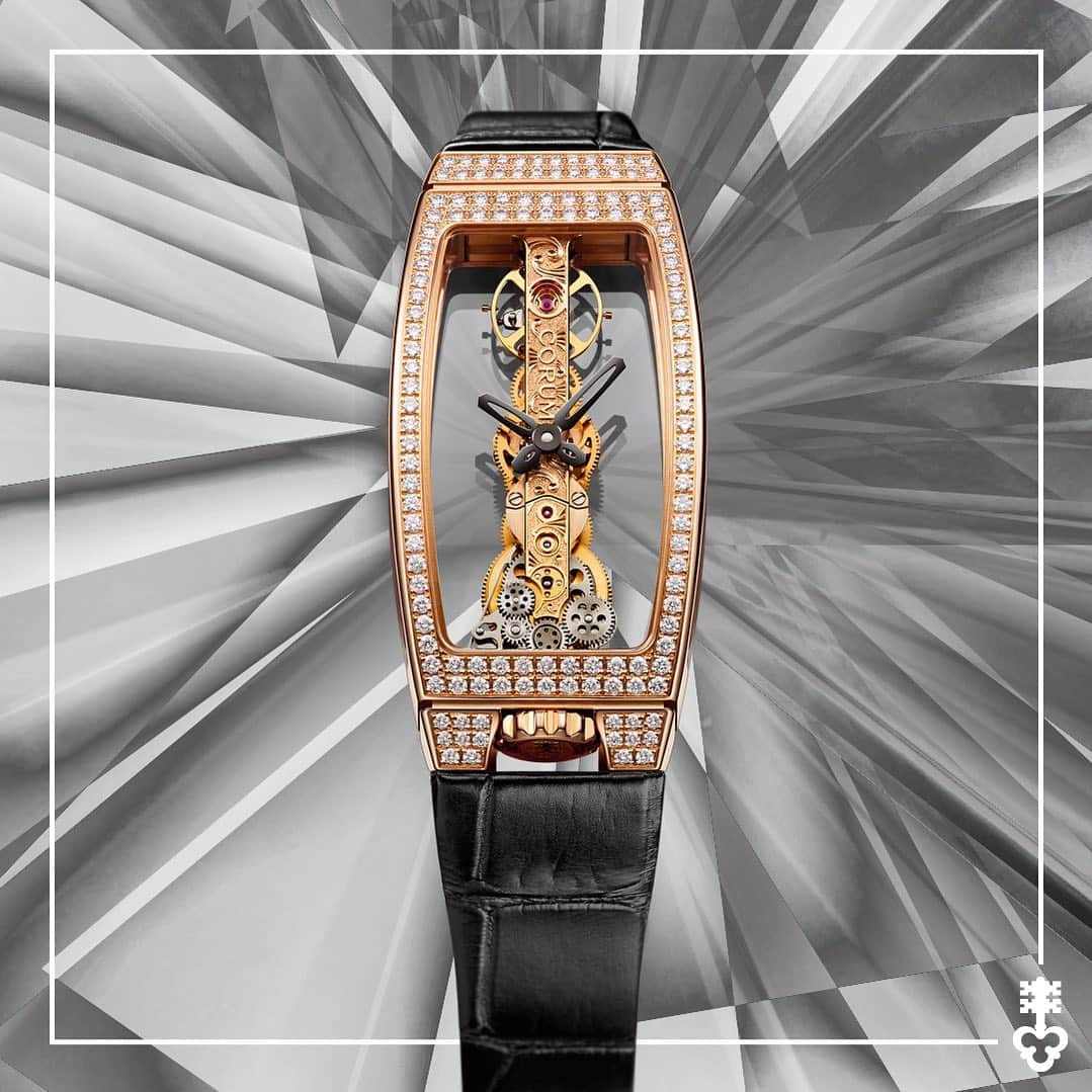 コルムのインスタグラム：「Sleek and slender, the Golden Bridge Miss is a symbol of femininity and grace.  Its unique tonneau-shaped case adds a touch of contemporary flair to its design and the diamonds that adorn the timepiece illuminate the watch with a captivating sparkle.  (Ref. B113/03842)  #Corum #CorumWatches #CorumGoldenBridge」