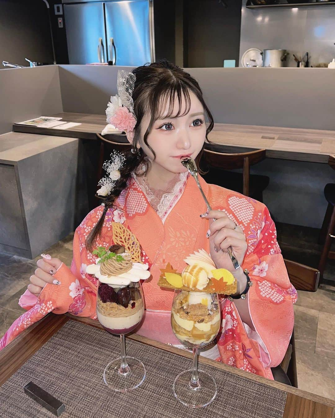 あいにゃんさんのインスタグラム写真 - (あいにゃんInstagram)「久しぶりに鎌倉行って着物で食べ歩きして来たよ〜ᐢᴗ͈ ᴗ͈ᐢ  ︎︎ ︎︎︎ ︎︎︎ ︎ フレンチレストランが週に1度だけオープンするパフェ専門店に行ってきたの🤍🤍🤍  モンブランカシスとアップルパイパフェを頂いたけどすごい美味しかった🫶💕 * * #PR @lelia_parfait #鎌倉 #鎌倉カフェ #鎌倉着物レンタル #鎌倉着物 #着物 #着物レンタル #着物ヘア #着物女子 #パフェ #パフェ巡り #キャバ嬢  #コンカフェ #コンカフェ嬢 #アイドル #サロモ募集 #サロンモデル #instagood #instalike #loveislove #follow #japan」10月24日 20時53分 - ainyan0310