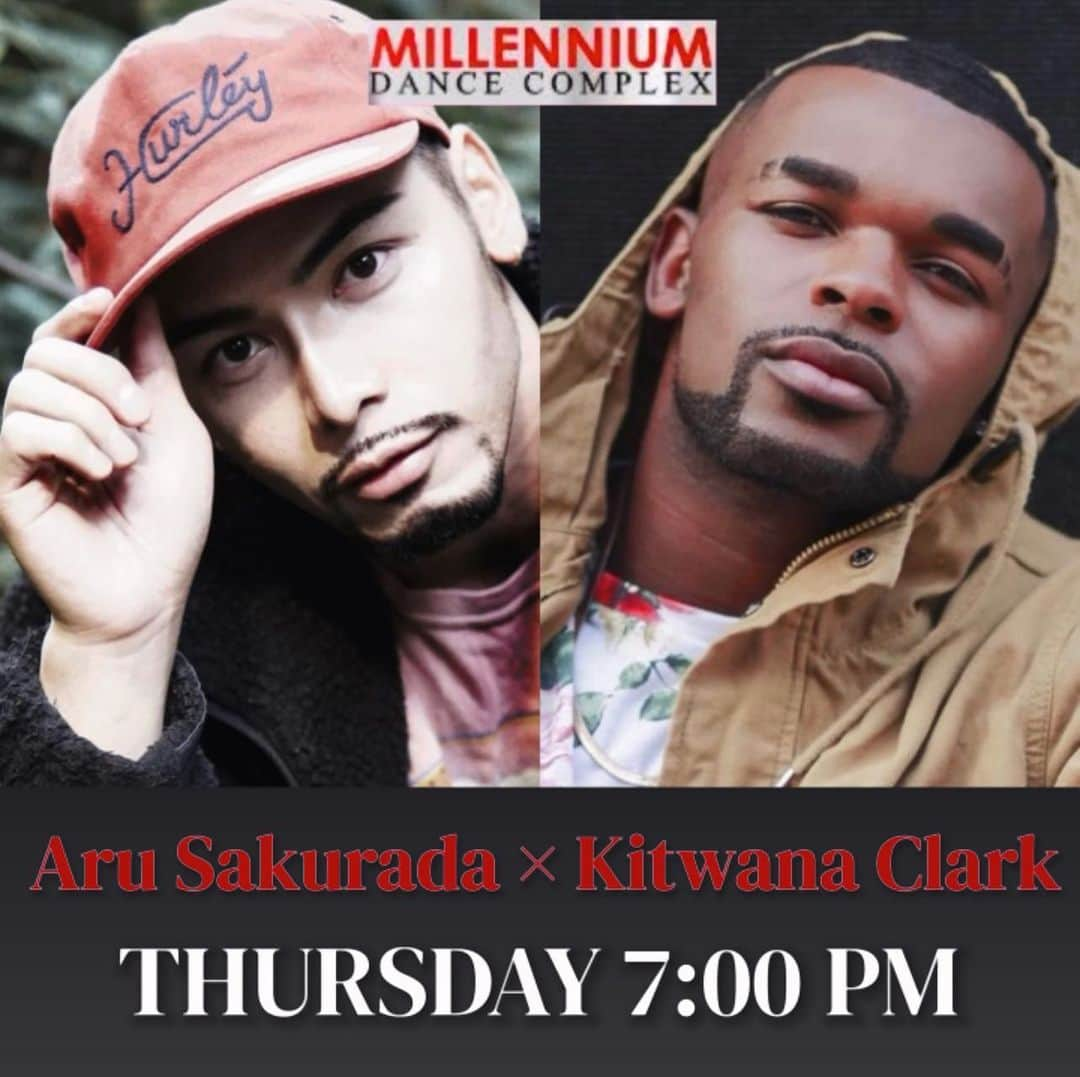 ARU【アル】のインスタグラム：「🚨 C L A S S  A L E R T 🚨  Teaching this Thursday but this time w/ the homie @aru_sakurada from Japan !! 🔥🔥   Our first time collabing together so we are super hype & excited for this one!   Spread the word & pull up on us! 💯 @mdcdance   #Dance #Class #MillenniumDanceComplex #LA #Thursday #ItsLit」