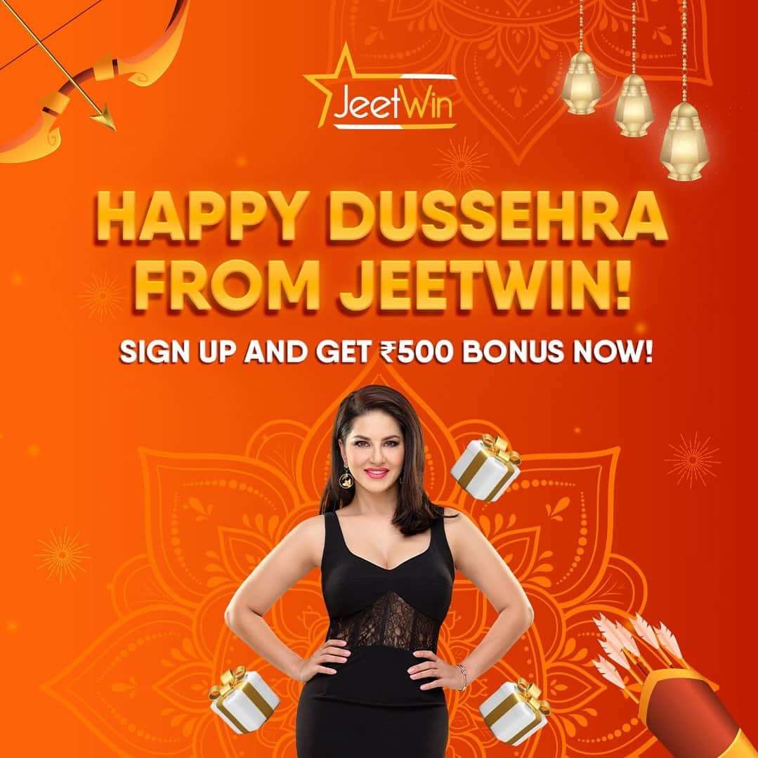 サニー・レオーネのインスタグラム：「Wishing you a prosperous Dussehra from Me and Jeetwin!  Join Jeetwin today and get a Dussehra gift ₹500 Free Sign Up Bonus. Join today via the link in my story」