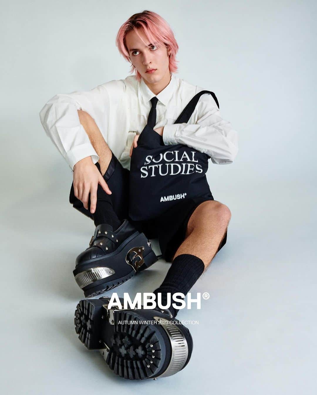 AMBUSHのインスタグラム：「Align yourself with #AMBUSH SOCIAL STUDIES. Collegiate-inspired designs are now available at our WEBSHOP and WORKSHOP.」