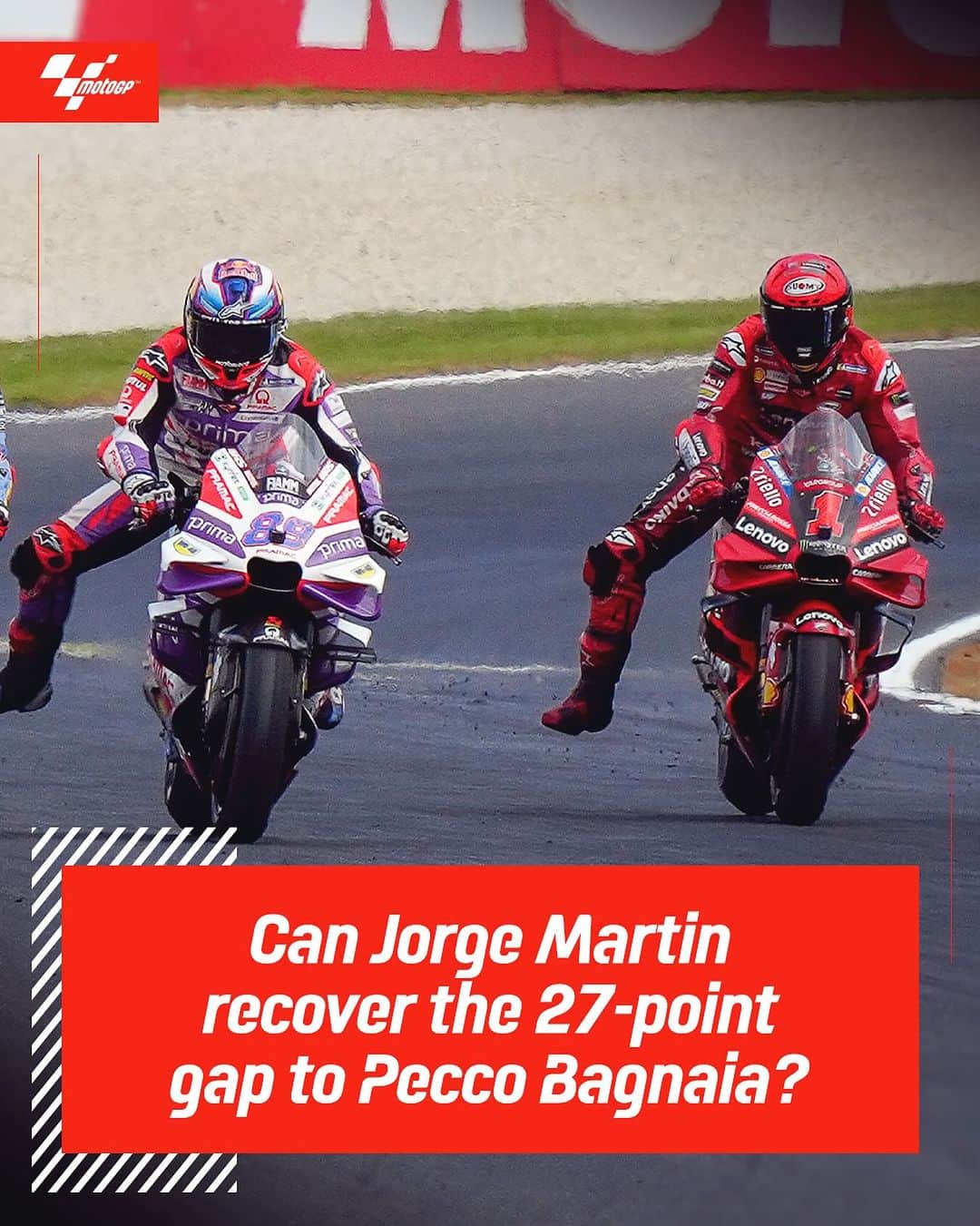 MotoGPさんのインスタグラム写真 - (MotoGPInstagram)「Four rounds to go 🏁 Eight points-scoring opportunities 🚦 148 points left up for grabs ⚔️  Can @89jorgemartin reel @pecco63 in or will the #1 hold strong? 🤔  #MotoGP #PeccoBagnaia #FB1 #JorgeMartin #JM89」10月24日 16時00分 - motogp