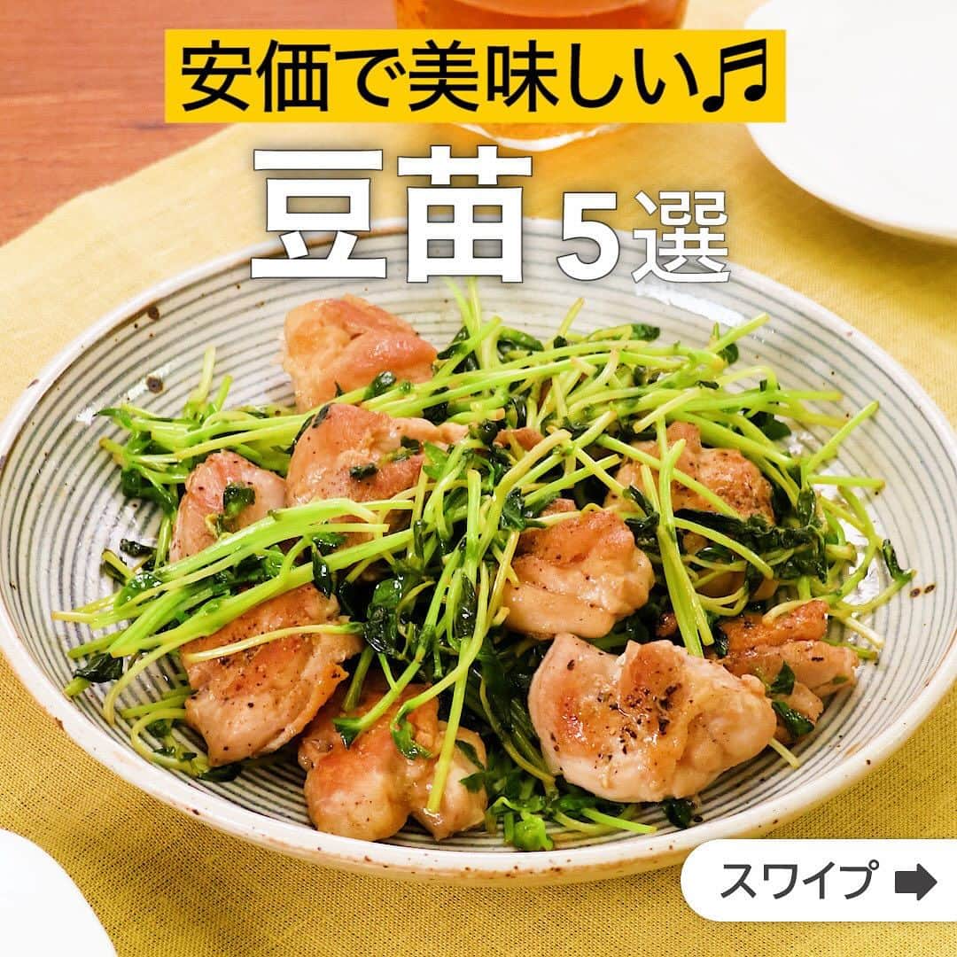 のインスタグラム：「安価で美味しい♬豆苗5選  ★┈┈┈┈┈┈┈┈┈┈┈┈★ 国内No.1のレシピ動画数(※)の〈無料公式アプリ〉は、@delishkitchen.tvのハイライトにある「公式アプリ」からインストール！ (※)自社調べ(アプリ上の公開本数、2021/09/30時点) ★┈┈┈┈┈┈┈┈┈┈┈┈★ 誰でも簡単にできるおかずやスイーツを毎日お届け！ @delishkitchen.tv のフォローをお願いします♪ 投稿を見て、美味しそう！って思ったら「いいね」や「保存」をしてね！ ★┈┈┈┈┈┈┈┈┈┈┈┈★  ①＜味付け簡単！鶏肉と豆苗のポン酢炒め＞ 食材2つで忙しいときにもさっと作れるスピードレシピをご紹介！ささみや鶏むね肉でもお作りいただけます。ごはんのおかずにぜひいかがでしょうか♪ 調理時間：約10分 ■材料 (2人分) ・鶏もも肉　1枚(250g) ・豆苗　1パック(250g) ・塩こしょう　少々 ・ポン酢しょうゆ　大さじ2 ・サラダ油　大さじ1/2 ■手順 (1)豆苗は根元を切り落とし、半分に切る。 (2)鶏肉は一口大に切り、塩こしょうをふる。 (3)フライパンにサラダ油を入れて中火で熱し、鶏肉を皮目を下にして入れて焼き、焼き色がついたら裏に返し、3〜4分程焼いて肉に火を通す。 (4)豆苗、ポン酢しょうゆを加えてさっと炒め合わせる。  動画の詳細が気になる人はアプリで「鶏肉と豆苗のポン酢炒め」で検索してみてくださいね♪  ②＜野菜も一緒に♪豆苗たっぷりつくね＞ 細かく切った豆苗を肉だねに混ぜて、照り焼き風味のつくねを作ります。シャキシャキした食感が楽しめるごはんに合うおかずです。 調理時間：約30分 ■材料 (2人分) ・鶏ひき肉[もも]　250g ・豆苗　1パック ・長ねぎ　15cm ・酒　大さじ1 ・塩　小さじ1/4 ・こしょう　少々 ・片栗粉　大さじ1 ・サラダ油　大さじ1 ・七味唐辛子　少々 ・マヨネーズ　適量 ☆たれ ・酒　大さじ1と1/2 ・砂糖　大さじ1/2 ・しょうゆ　大さじ1と1/2 ■手順 (1)ねぎはみじん切りにする。豆苗は根元を切り落とし、1cm幅に切る。 (2)ボウルに鶏ひき肉、酒、塩、こしょう、片栗粉を入れて粘りが出るまで混ぜる。ねぎ、豆苗 を加えて混ぜ、8等分に分ける。 (3)フライパンにサラダ油を入れて熱し、2をまるく形をととのえながら並べ入れる。中火で焼き色がつくまで焼き、裏返す。ふたをして弱火で5分蒸し焼きにする。 (4)3に☆を加え、中火で煮からめる。 (5)器に4を盛り、七味唐辛子をかけ、マヨネーズを添える。  動画の詳細が気になる人はアプリで「豆苗たっぷりつくね」で検索してみてくださいね♪  他のレシピはコメント欄をご覧ください♪ ③＜すぐにできる♪豆苗のかきたま味噌汁＞ ④＜和えるだけ♪鮭マヨパスタ＞ ⑤＜ごはんのおかずに！厚揚げの豆苗中華あんかけ＞  ＜調理器具について＞ ・電子レンジを使用するレシピ 加熱時間は500Wの場合1.2倍、700Wの場合0.8倍してください。 ・トースターを使用するレシピ 通常200〜250度で調理していますが、お使いの器具の説明書をご確認のうえご利用ください。  #デリッシュキッチン #DELISHKITCHEN #料理 #レシピ #時短 #おうちごはん #手料理 #簡単レシピ #手作りごはん #今日のごはん #おうちカフェ #豆苗」