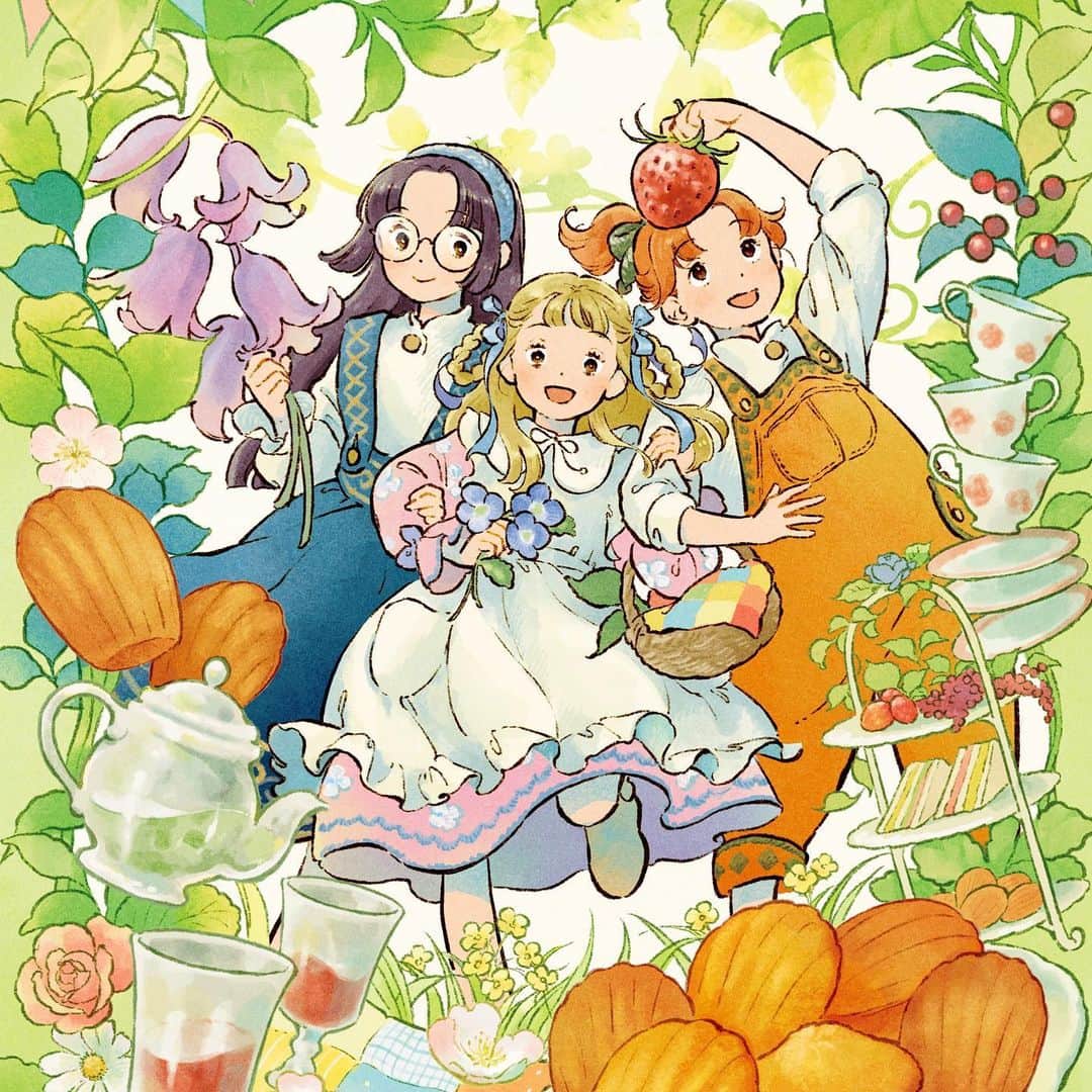 chiakiidaのインスタグラム：「『森の小さな三姉妹　森ネコさんのおかしをどうぞ』  作:楠章子さん 装丁: 名和田耕平デザイン事務所 Gakken  絵を担当しています。 小人の三姉妹のお話。三女のココは町から森へやってきたネコさんと出会います。彼女を助けるために、姉や友達と一緒にココが奮闘します！  『へんくつさんのお茶会』でもお世話になりました、楠先生の作品です。刊行前に楽しいお茶会をしました。へんくつさんの世界が続いて嬉しいです！可愛い三姉妹のお話、ぜひお楽しみください☕️🌳 (2023年3月発売)  #楠章子 #Gakken #へんくつさんのお茶会 #森の小さな三姉妹」